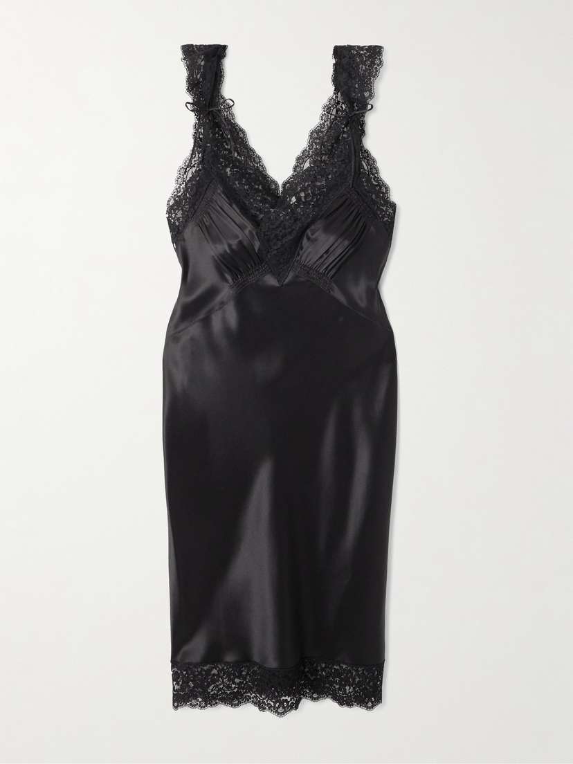 Saint Laurent Lace-trimmed Silk-satin Dress