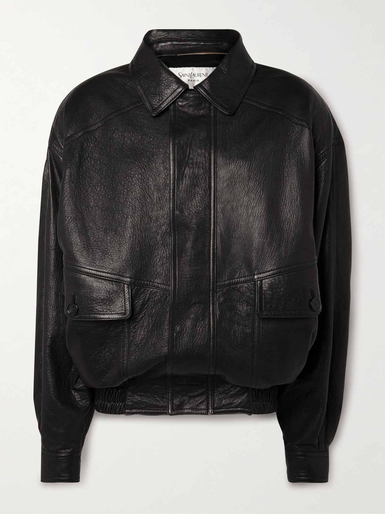 Saint Laurent Textured-leather Bomber Jacket In Black