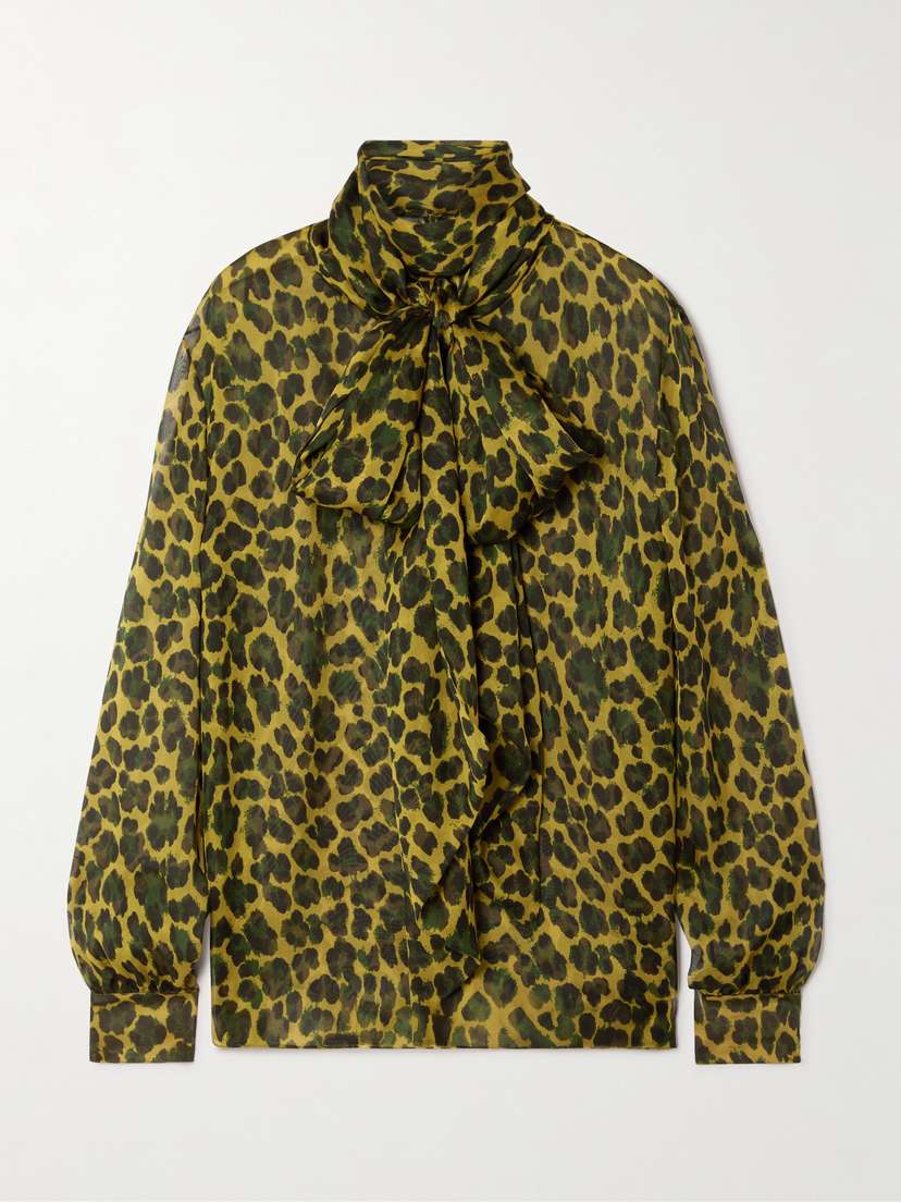 Saint Laurent Pussy-bow Leopard-print Silk-mousseline Blouse