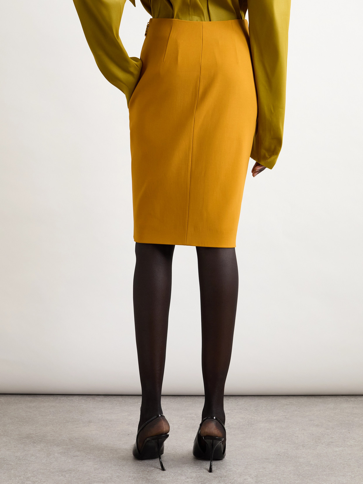 Saint Laurent Pencil Skirt In Satin In Orange
