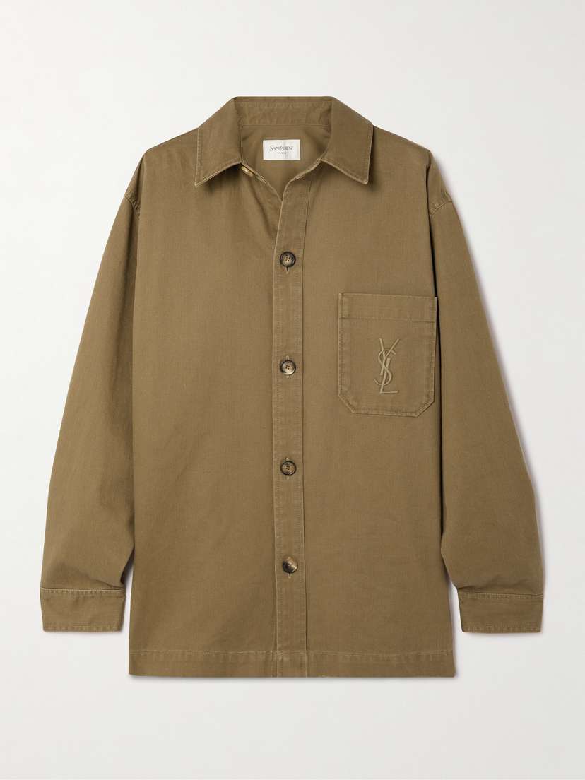 Saint Laurent Embroidered Cotton And Linen-blend Gabardine Shirt