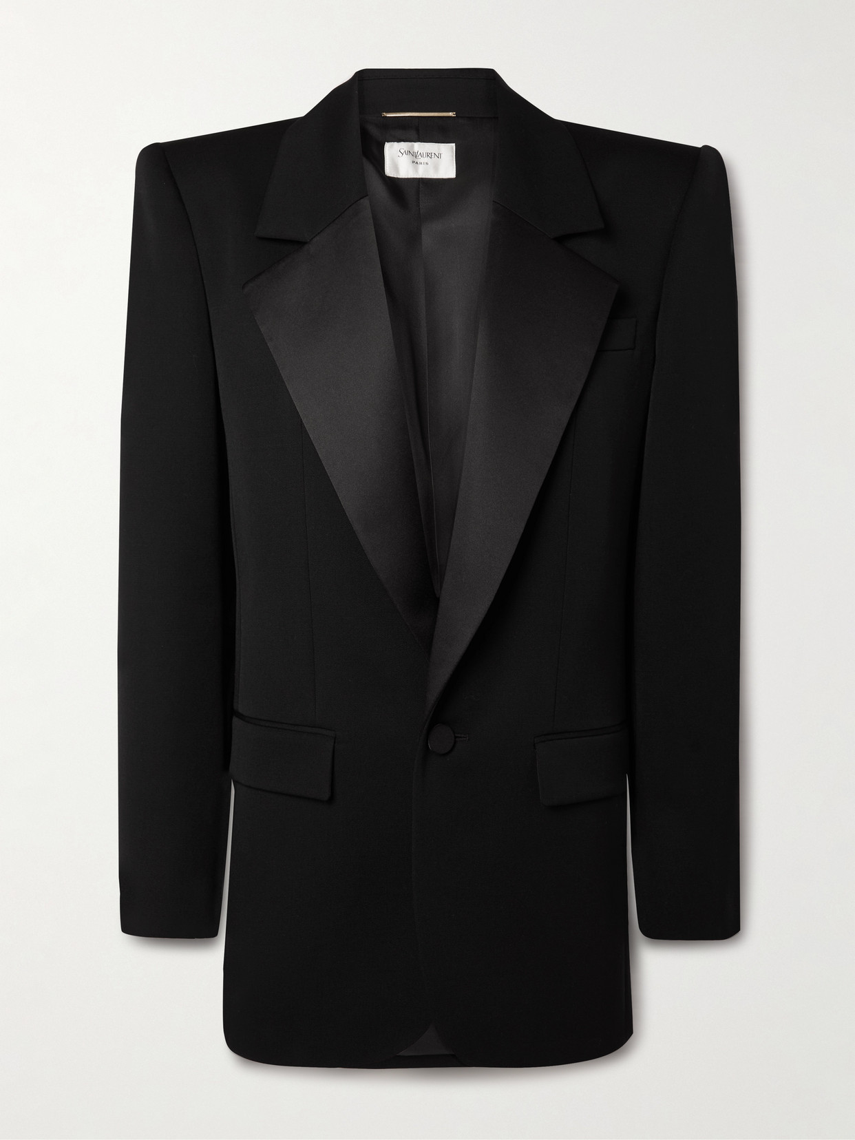 Saint Laurent Grain De Poudre Wool And Silk-satin Blazer In Black