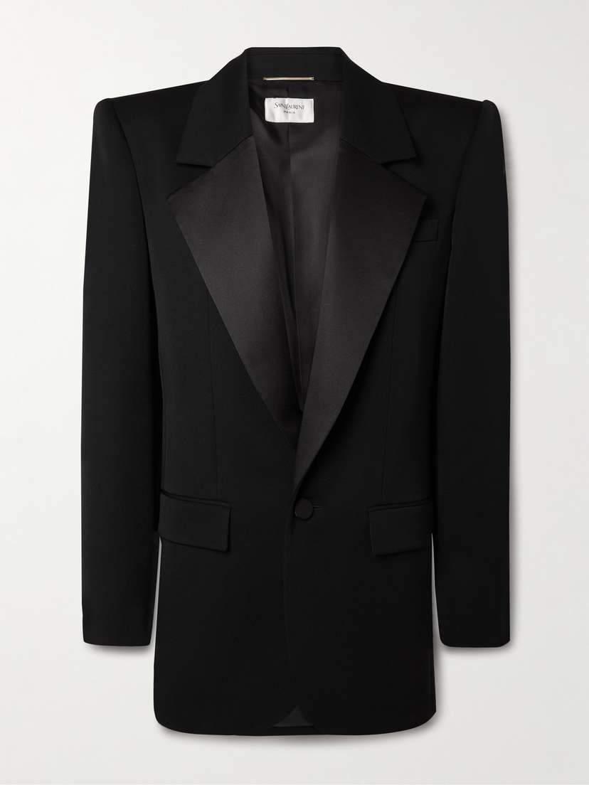 Saint Laurent Grain De Poudre Wool And Silk-satin Blazer