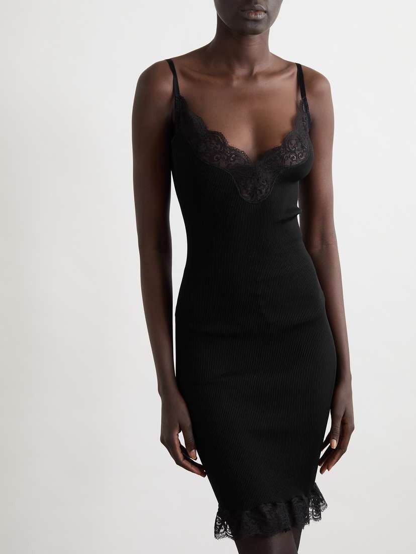 GUIZIO Dainty Lace Knit Mini Dress in Black 38% Off | Vtir