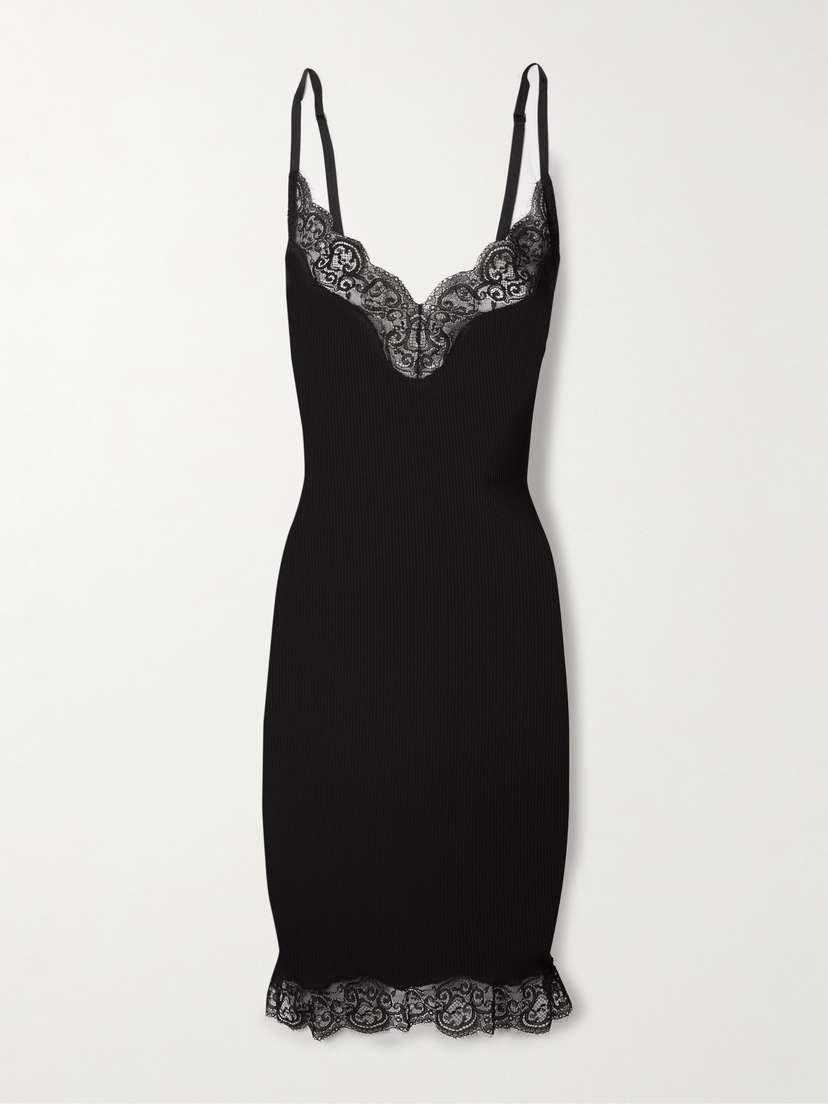 Saint Laurent Lace-trimmed Ribbed ilk-jersey Mini Dress