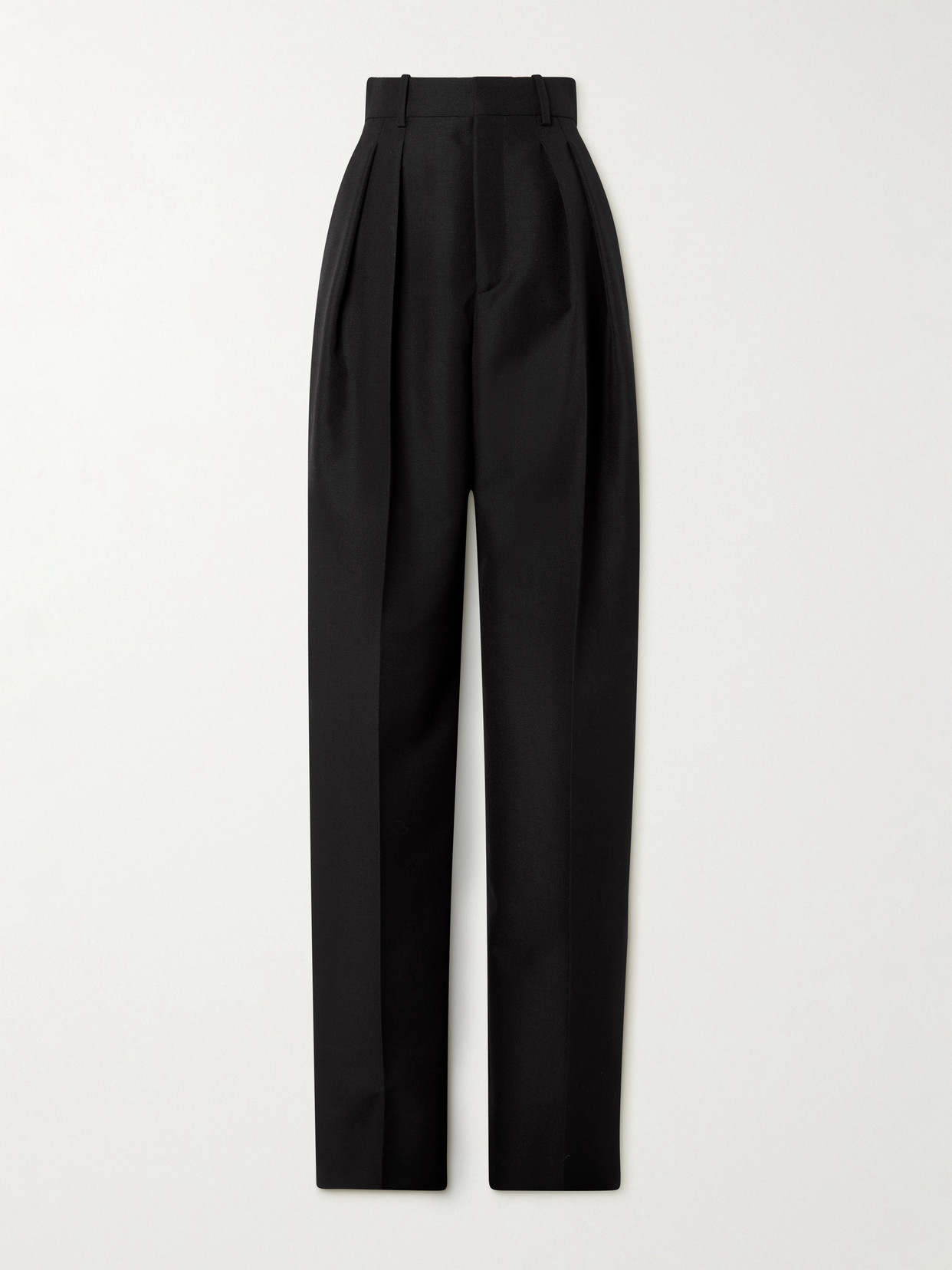 Saint Laurent Pleated Grain De Poudre Wool And Mohair-blend Pants In Black