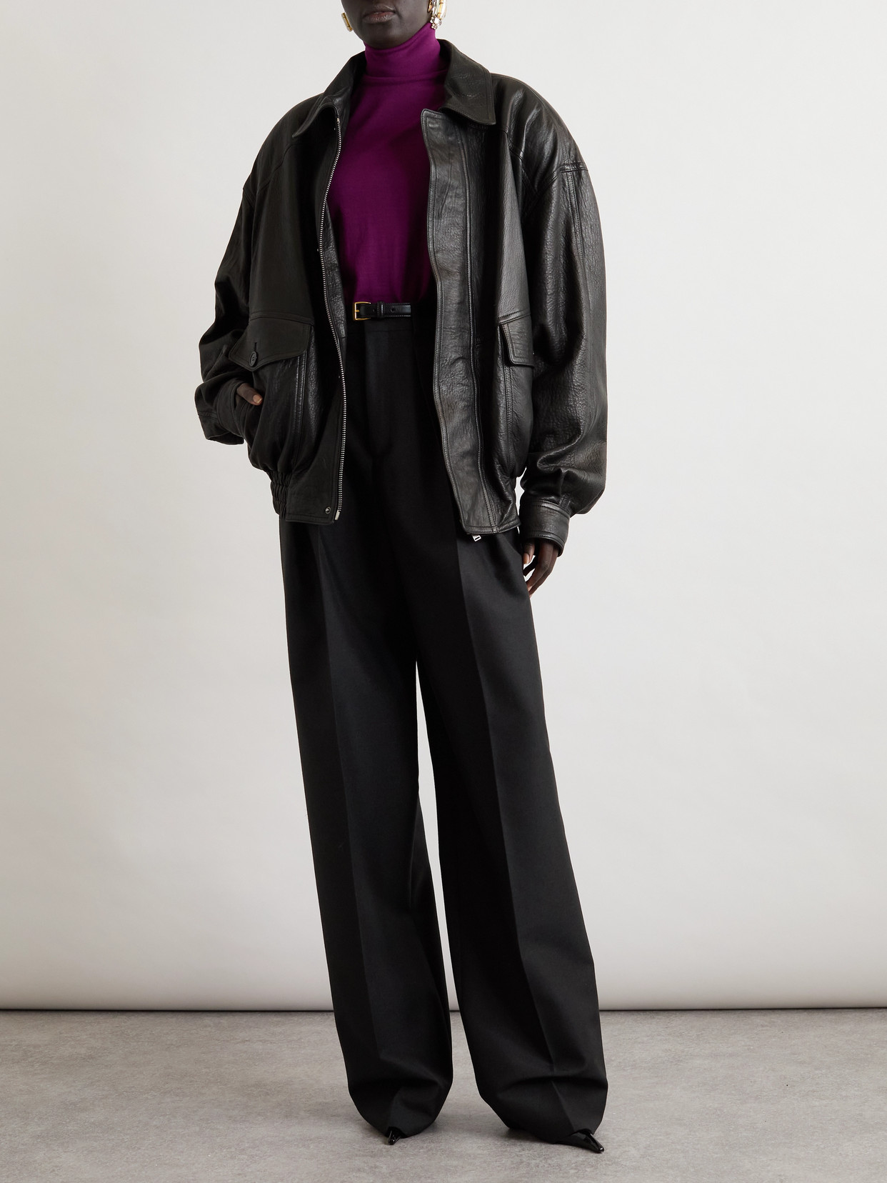 Saint Laurent Pleated Grain De Poudre Wool And Mohair-blend Pants In Black