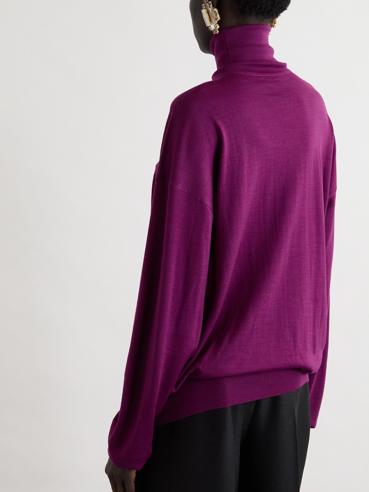 Saint Laurent Wool Turtleneck Sweater In Purple