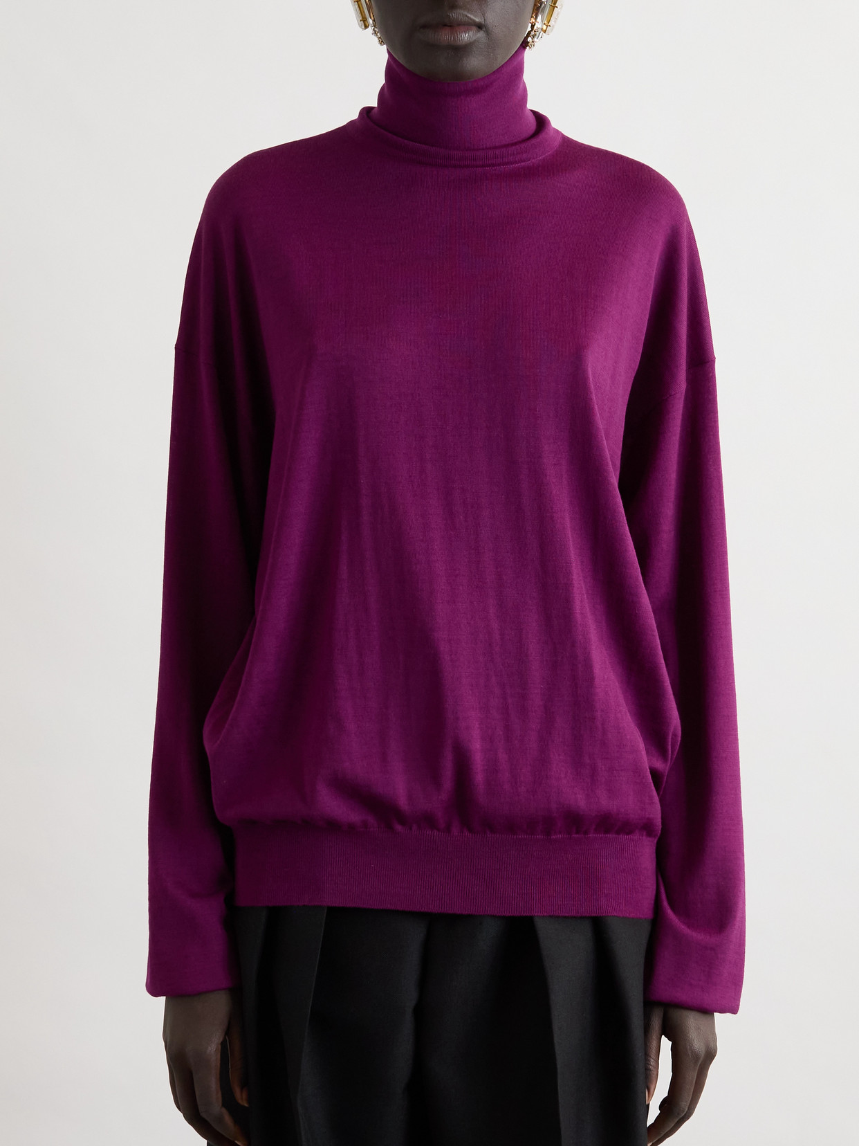 Saint Laurent Wool Turtleneck Sweater In Purple