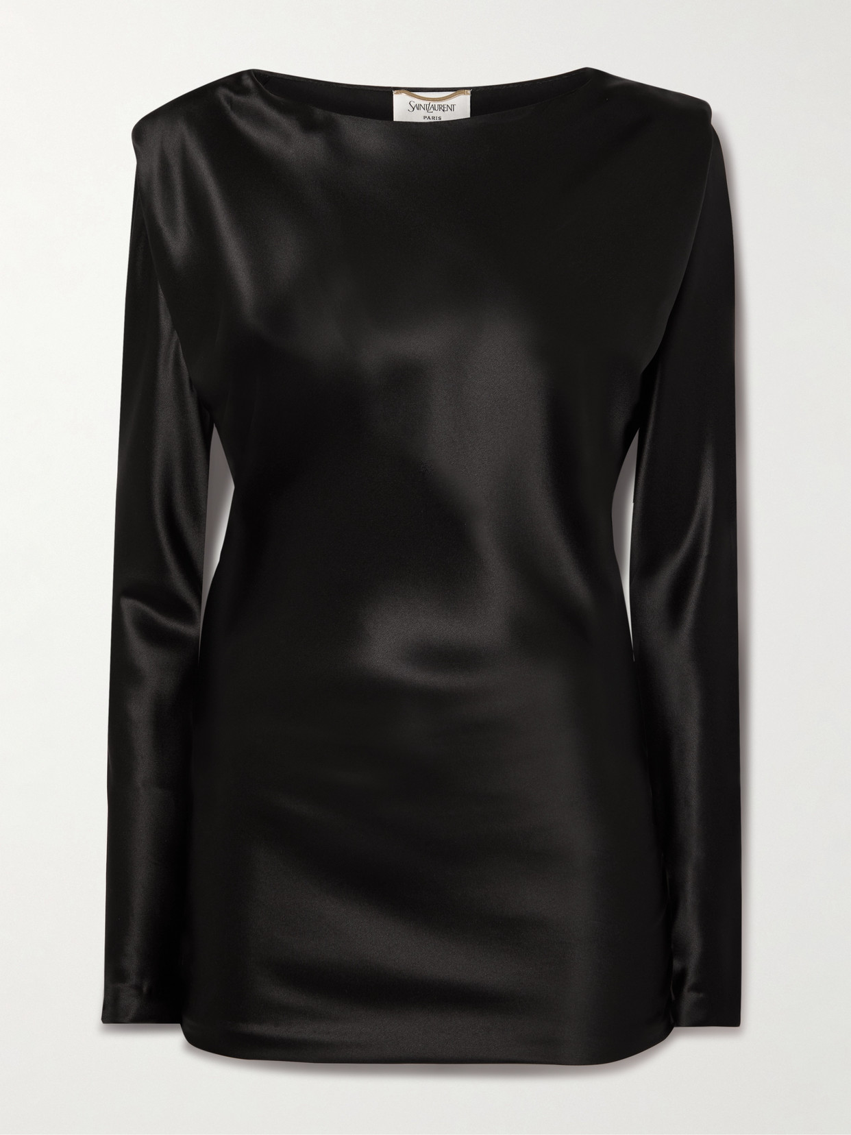 Saint Laurent Draped Silk-satin Blouse In Black