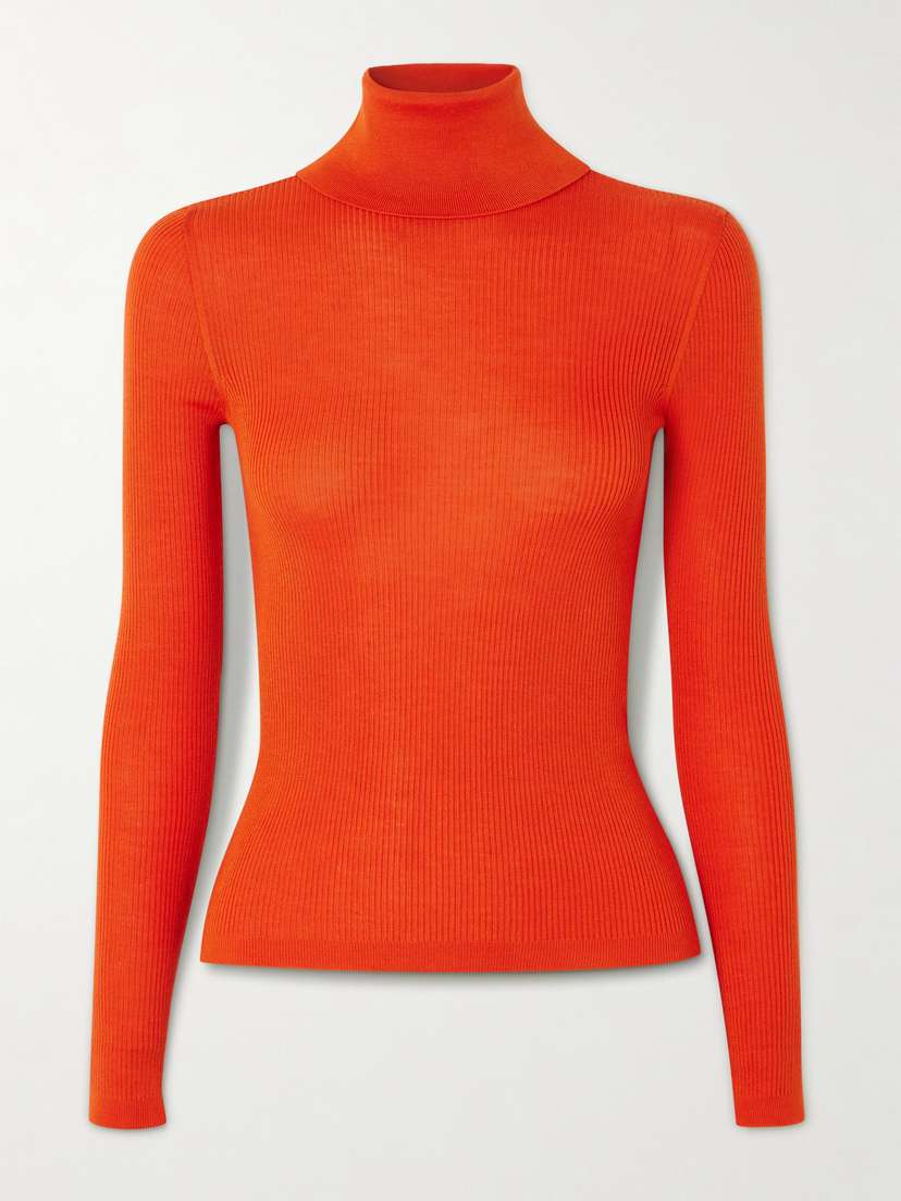 Saint Laurent Ribbed Wool, Cashmere And Silk-blend Turtleneck Sweater