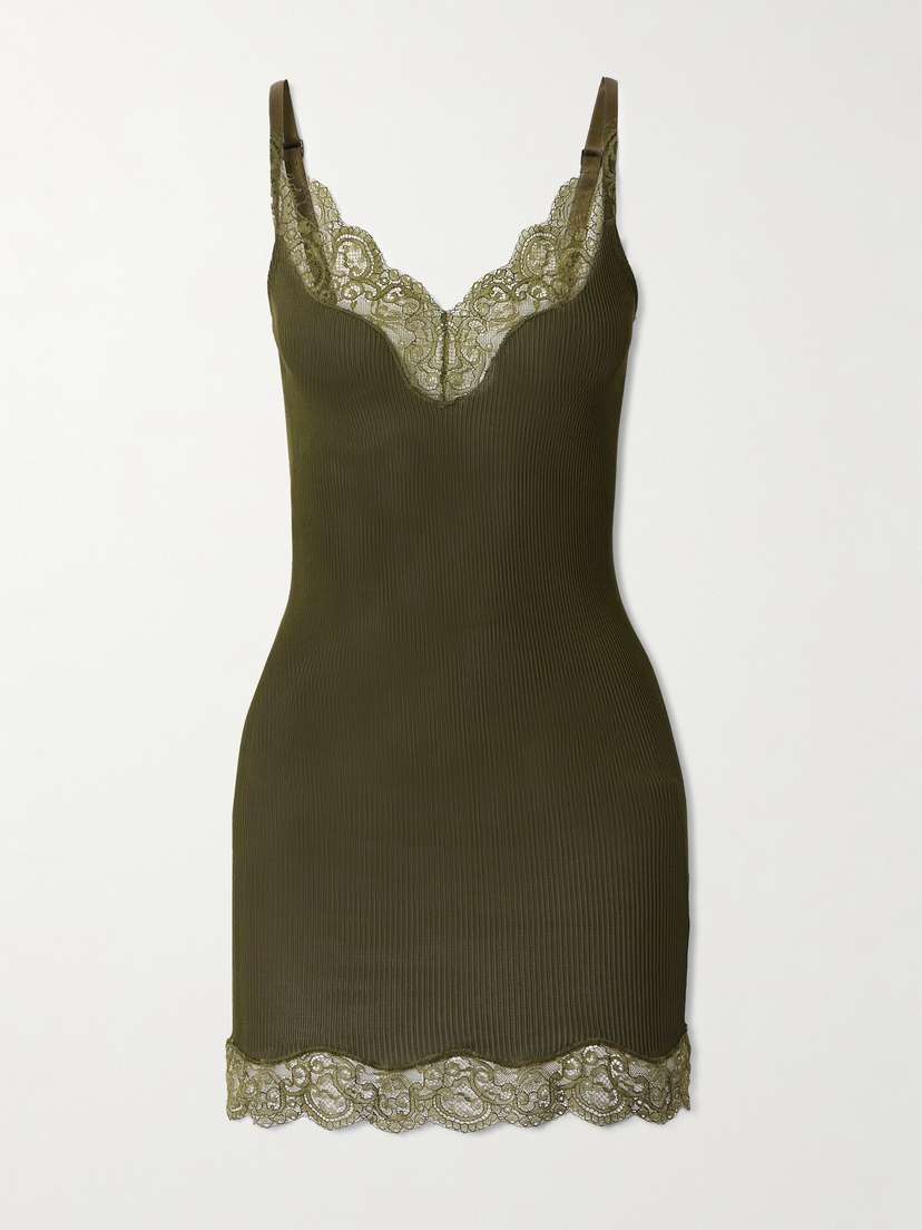 Saint Laurent Lace-trimmed Ribbed Silk-jersey Mini Dress