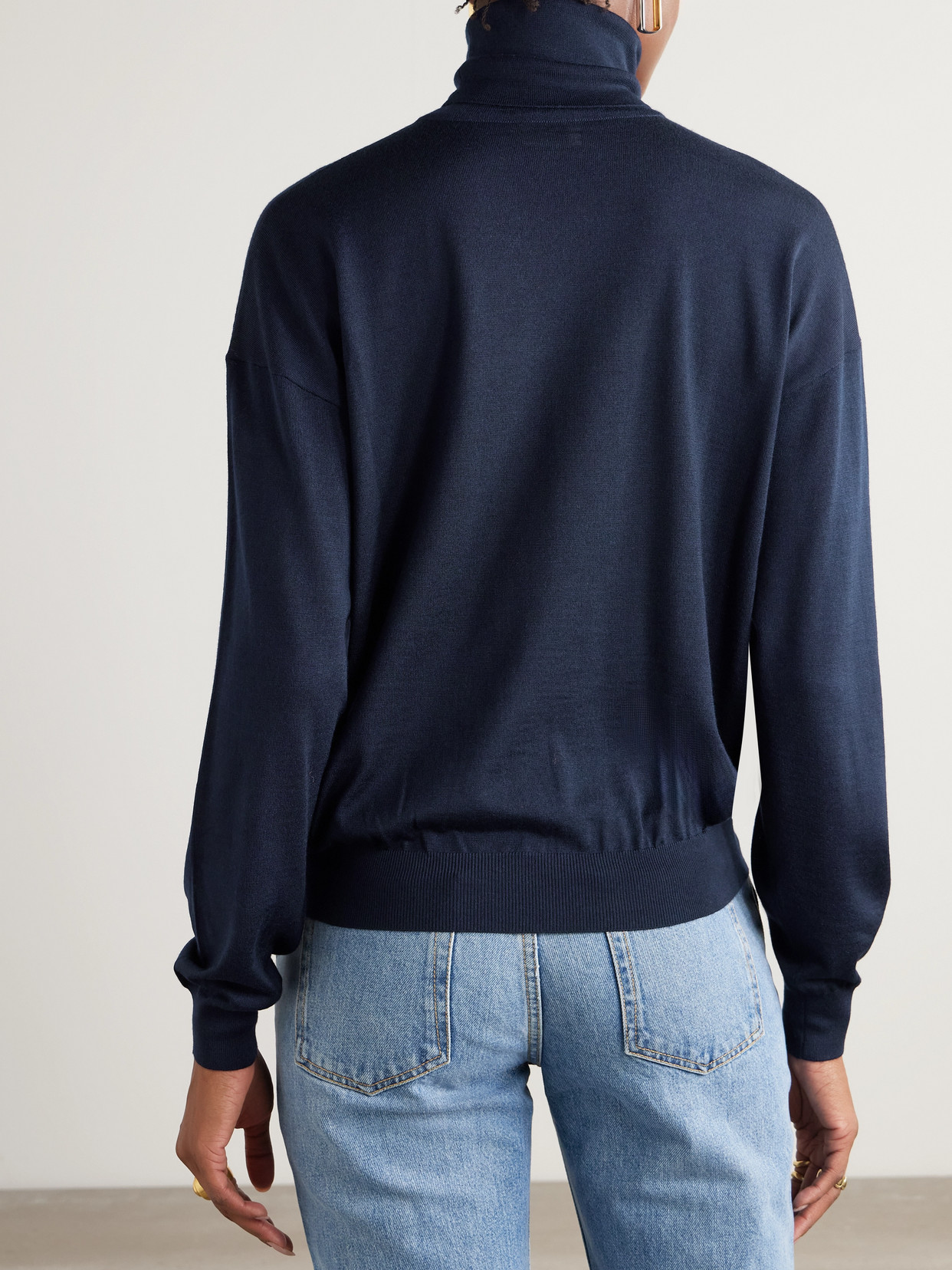 Saint Laurent Wool, Cashmere And Silk-blend Turtleneck Sweater In Blue