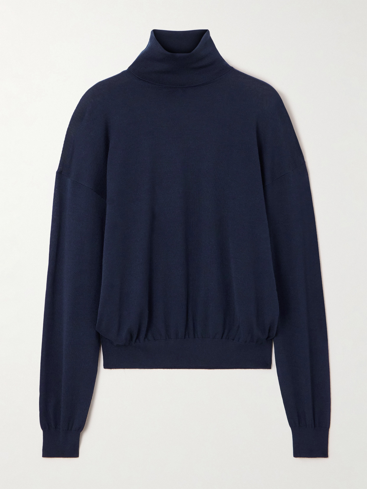 Saint Laurent Wool, Cashmere And Silk-blend Turtleneck Sweater In Blue