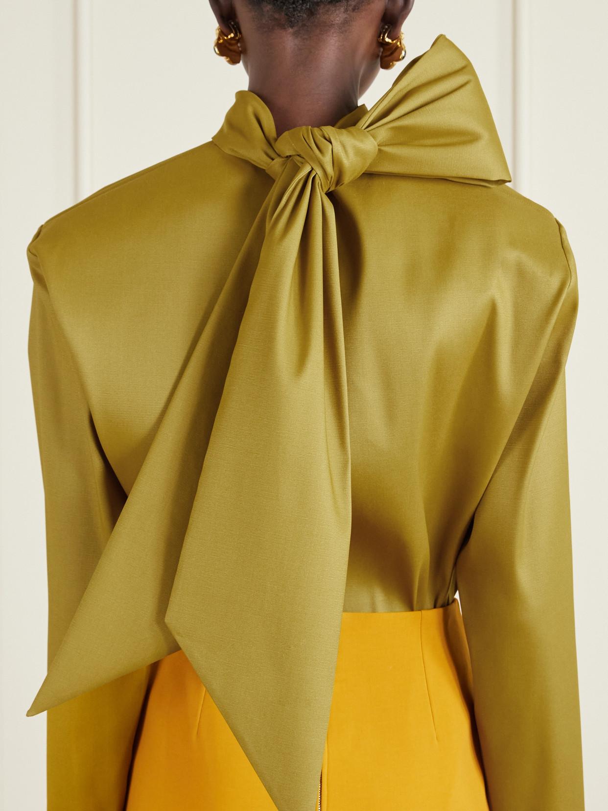Saint Laurent Scarf-detailed Silk-blend Organza Blouse In Green