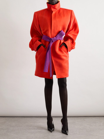 Saint Laurent Belted silk-crepe coat