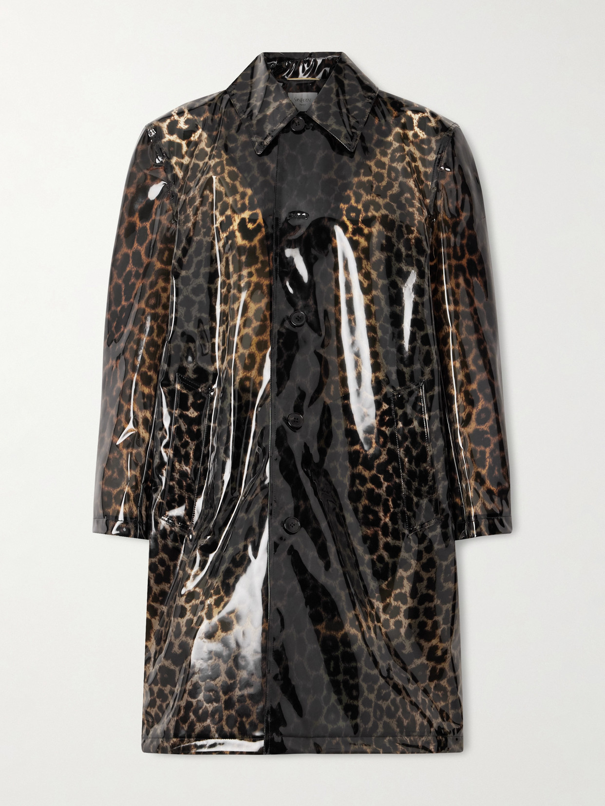 Saint Laurent Leopard-print Vinyl Coat In Animal Print