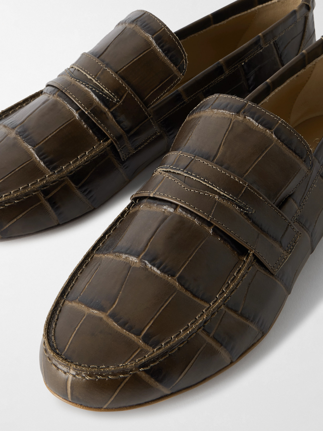 Jamie Haller The Penny Croc-effect Leather Loafers In Brown
