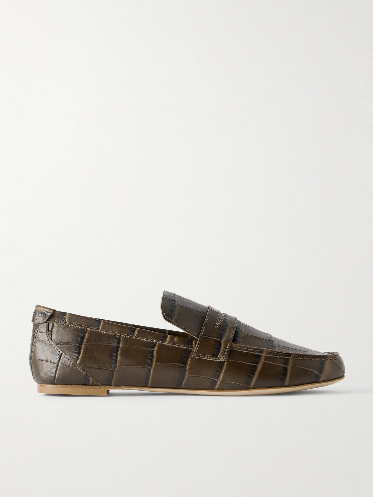 Jamie Haller The Penny Croc-effect Leather Loafers In Brown