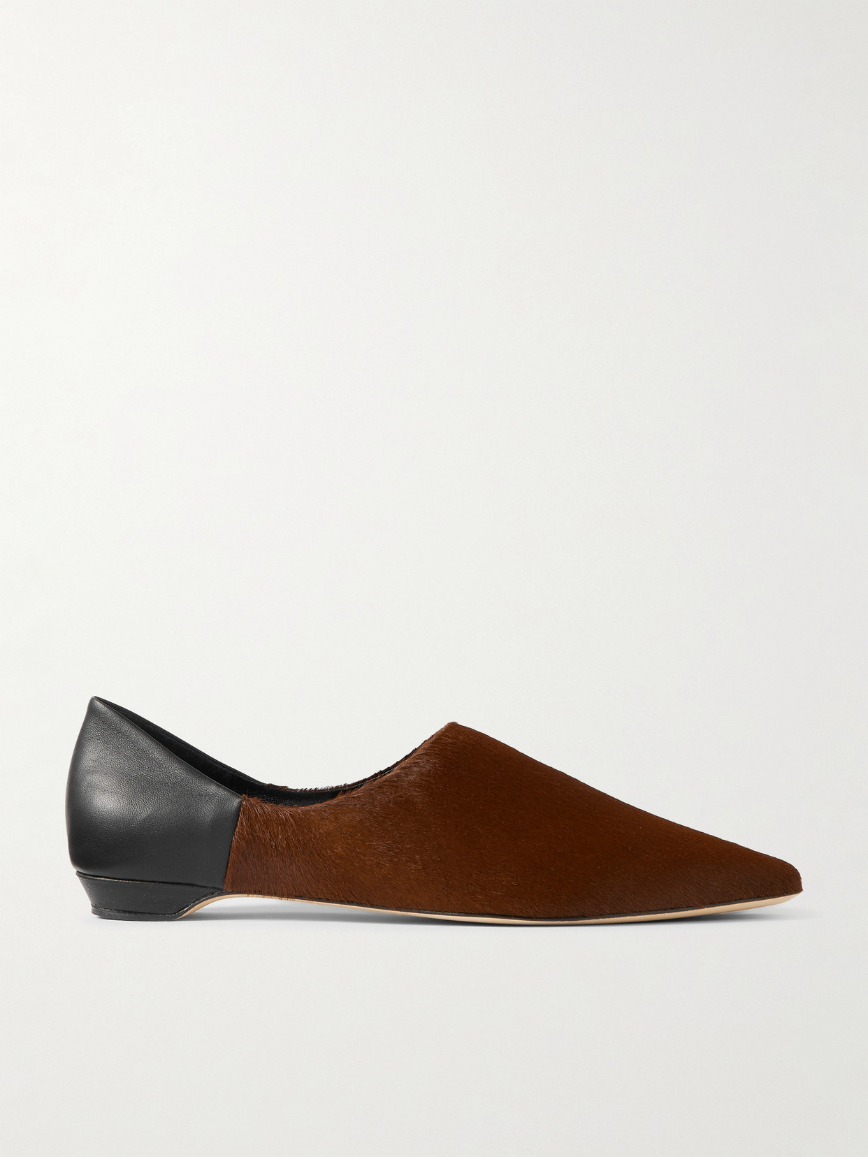 Jamie Haller Collapsible-heel Leather And Calf Hair Mules In Brown