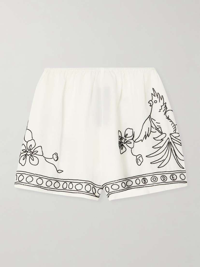 BODE Cockatoo Tap Bead-embellished Cotton And Silk-blend Shorts