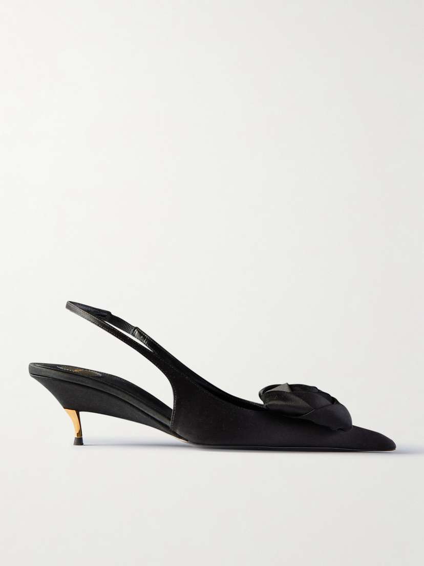 Saint Laurent Dakota Appliquéd Satin Slingback Pumps
