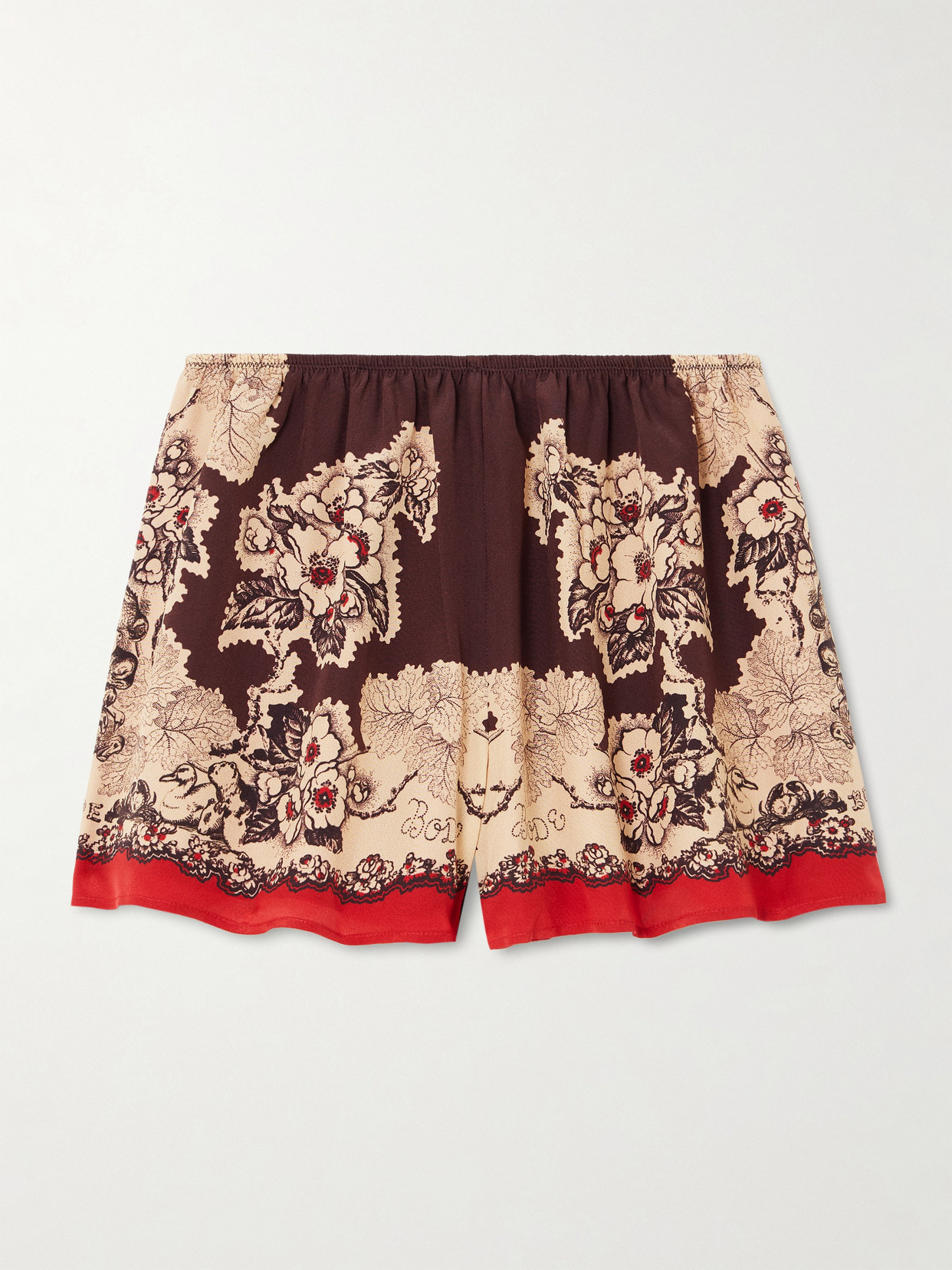 Bode Storybook Tap Printed Silk Shorts In Red