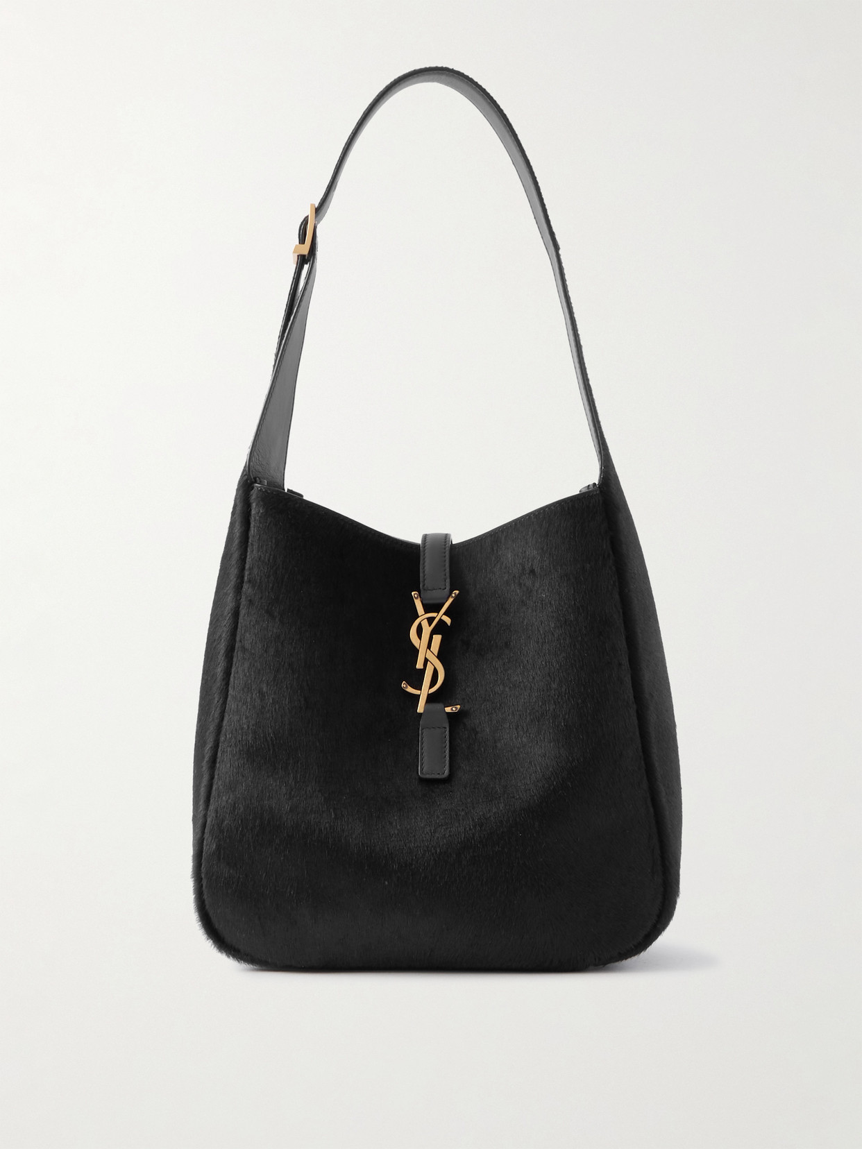 Saint Laurent Le 5 À 7 Embellished Leather-trimmed Calf Hair Shoulder Bag In Black