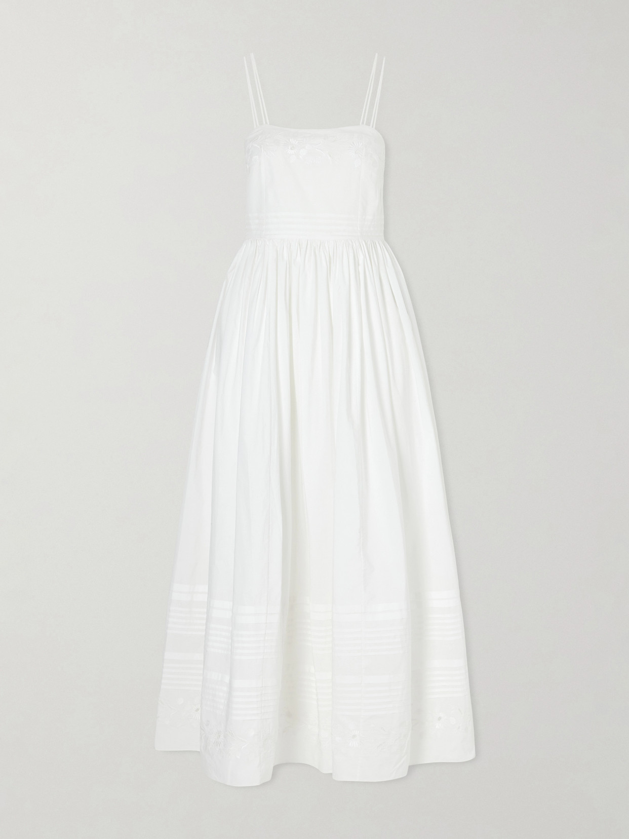 Bode Chamomile Pintucked Embroidered Cotton-poplin Midi Dress In White