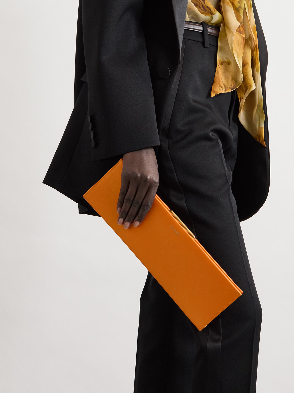Saint Laurent Satin Clutch In Orange