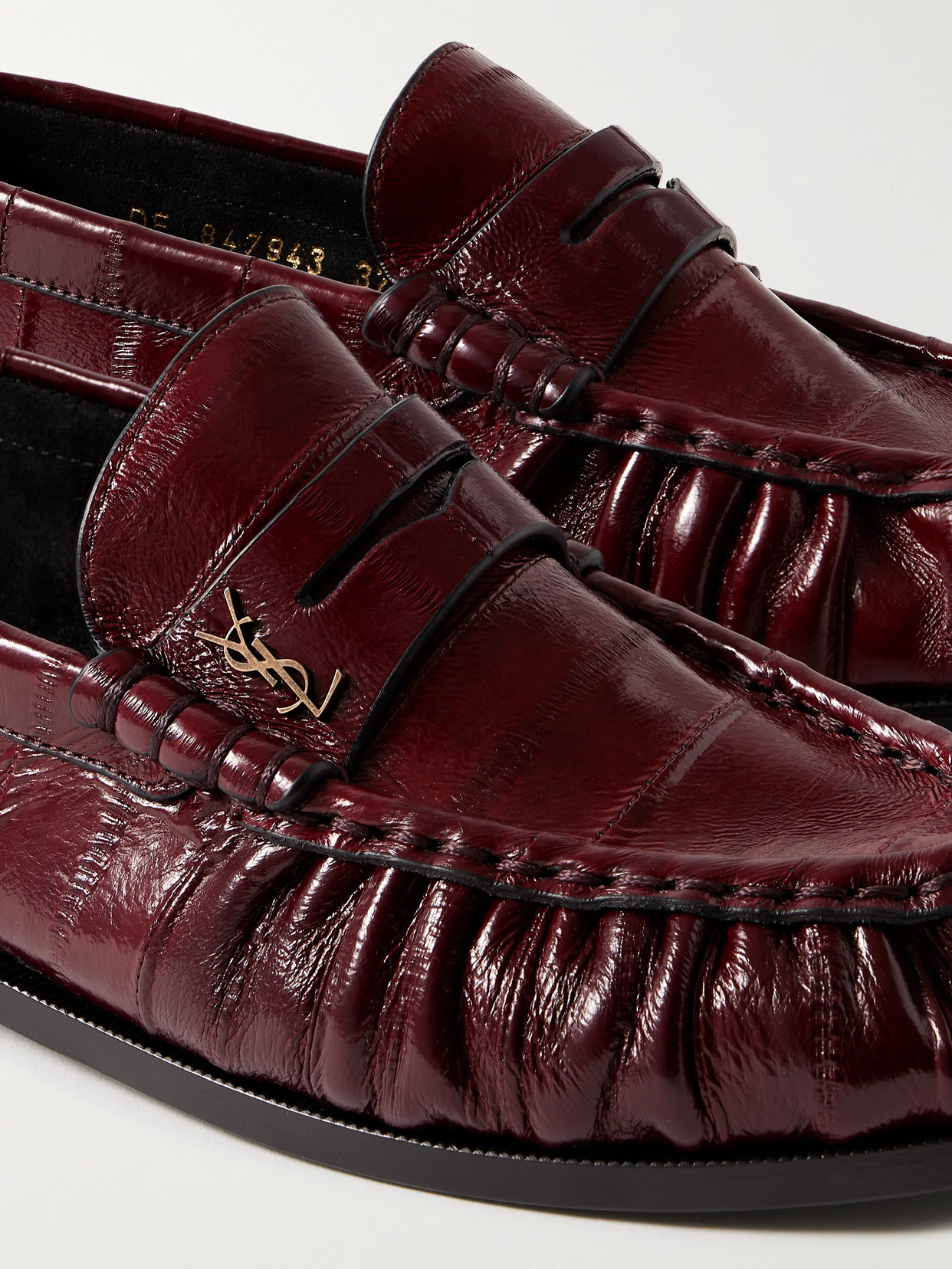 Saint Laurent Logo-plaque Pleated-effect Loafers In Brown
