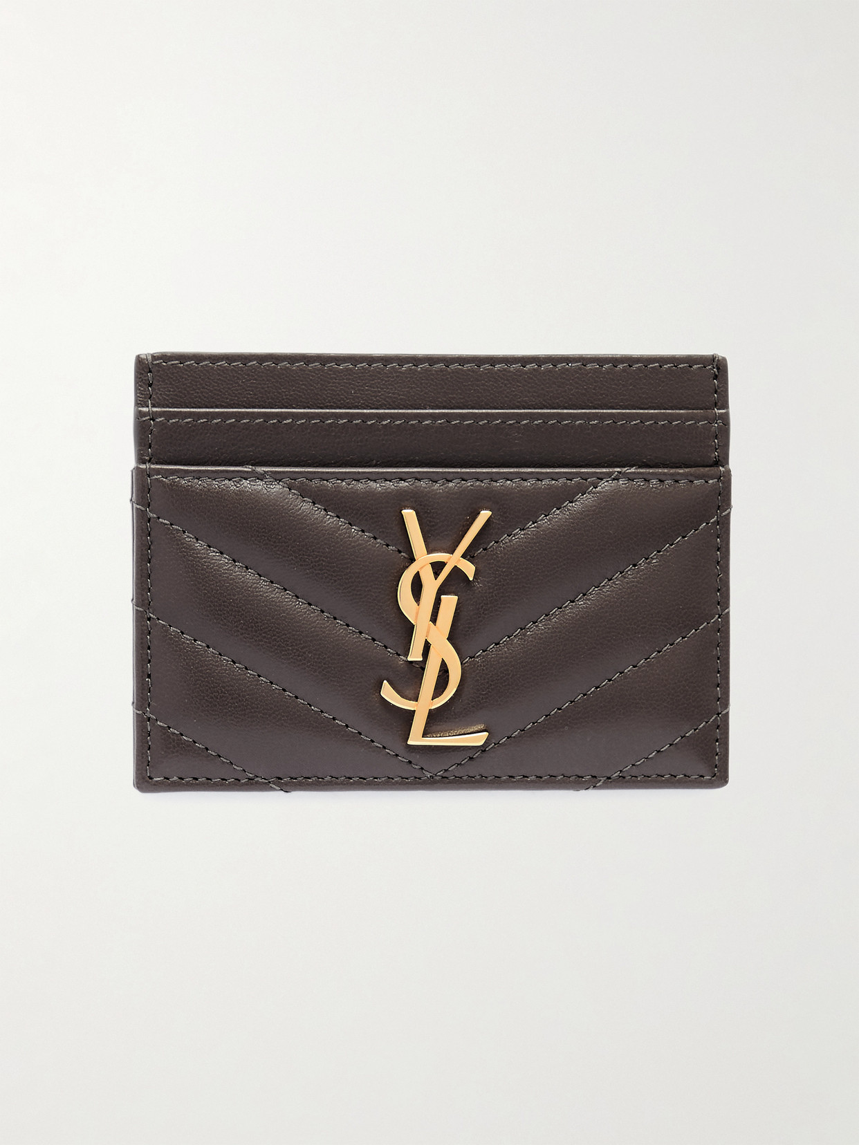 Saint Laurent Cassandre Matelassé Leather Cardholder In Gray