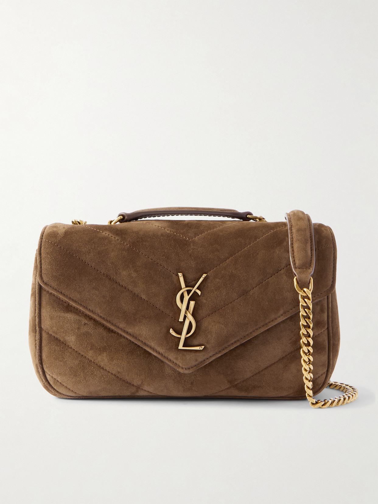 Saint Laurent Loulou Quilted Suede Shoulder Bag In Brown