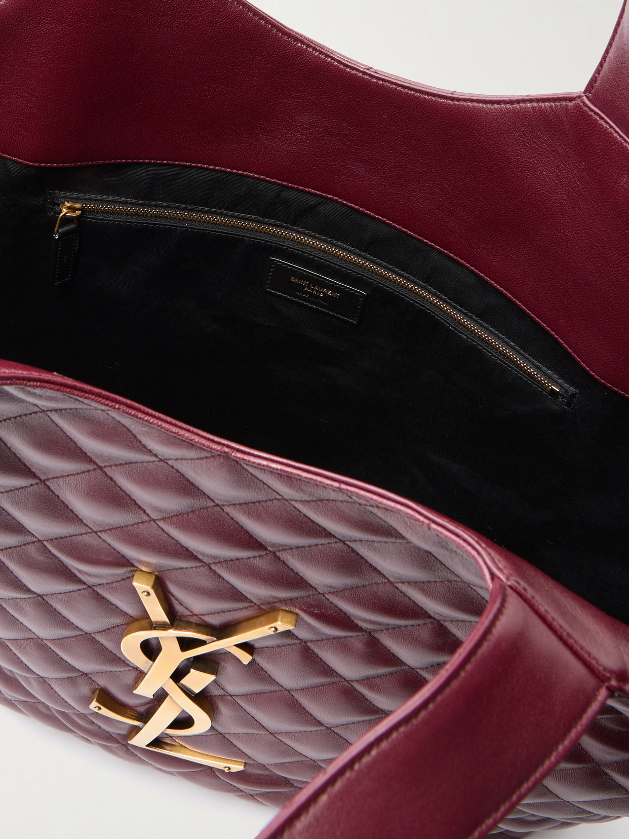 Saint Laurent Icare Extra Large Embellished Quilted Leather Tote In Burgundy