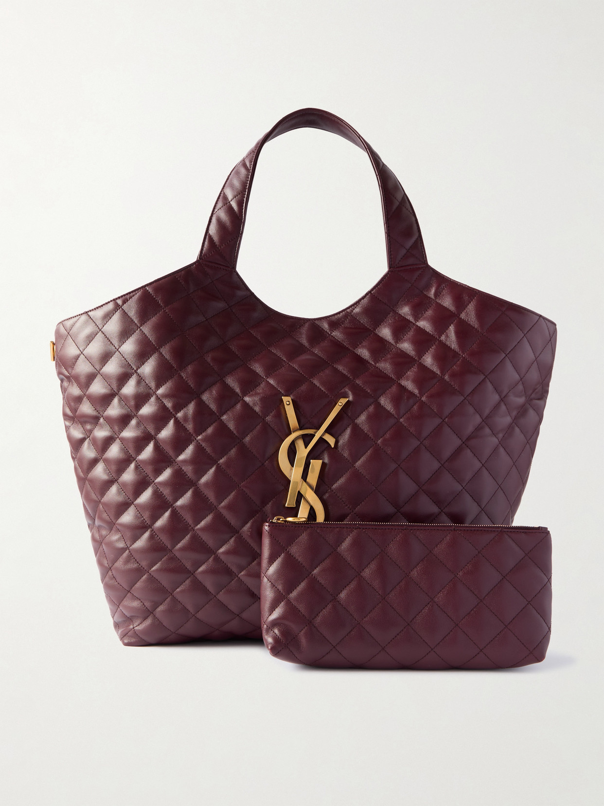 Saint Laurent Icare Extra Large Embellished Quilted Leather Tote In Burgundy