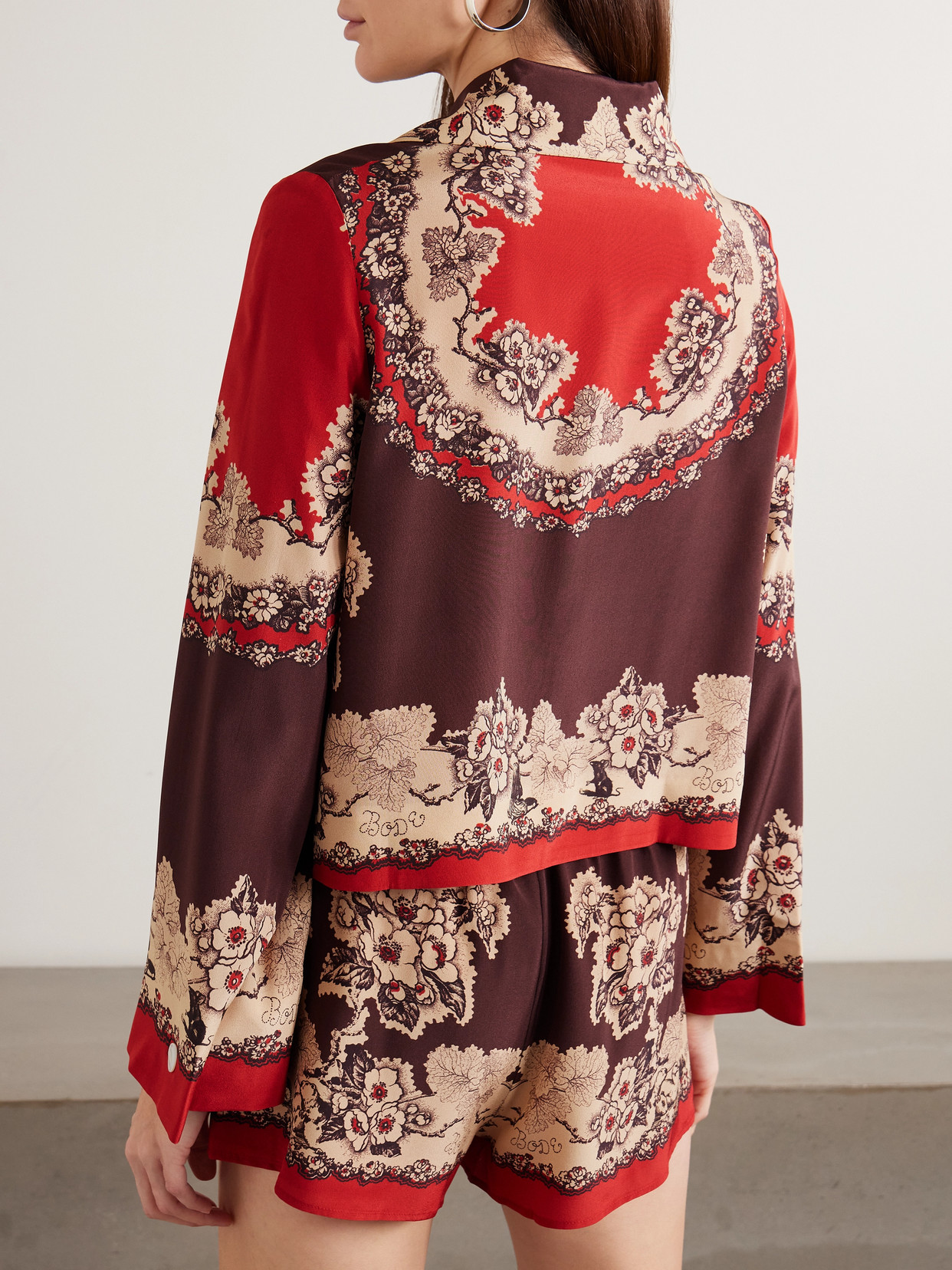 Bode Storybook Printed Silk Jacket In Brown