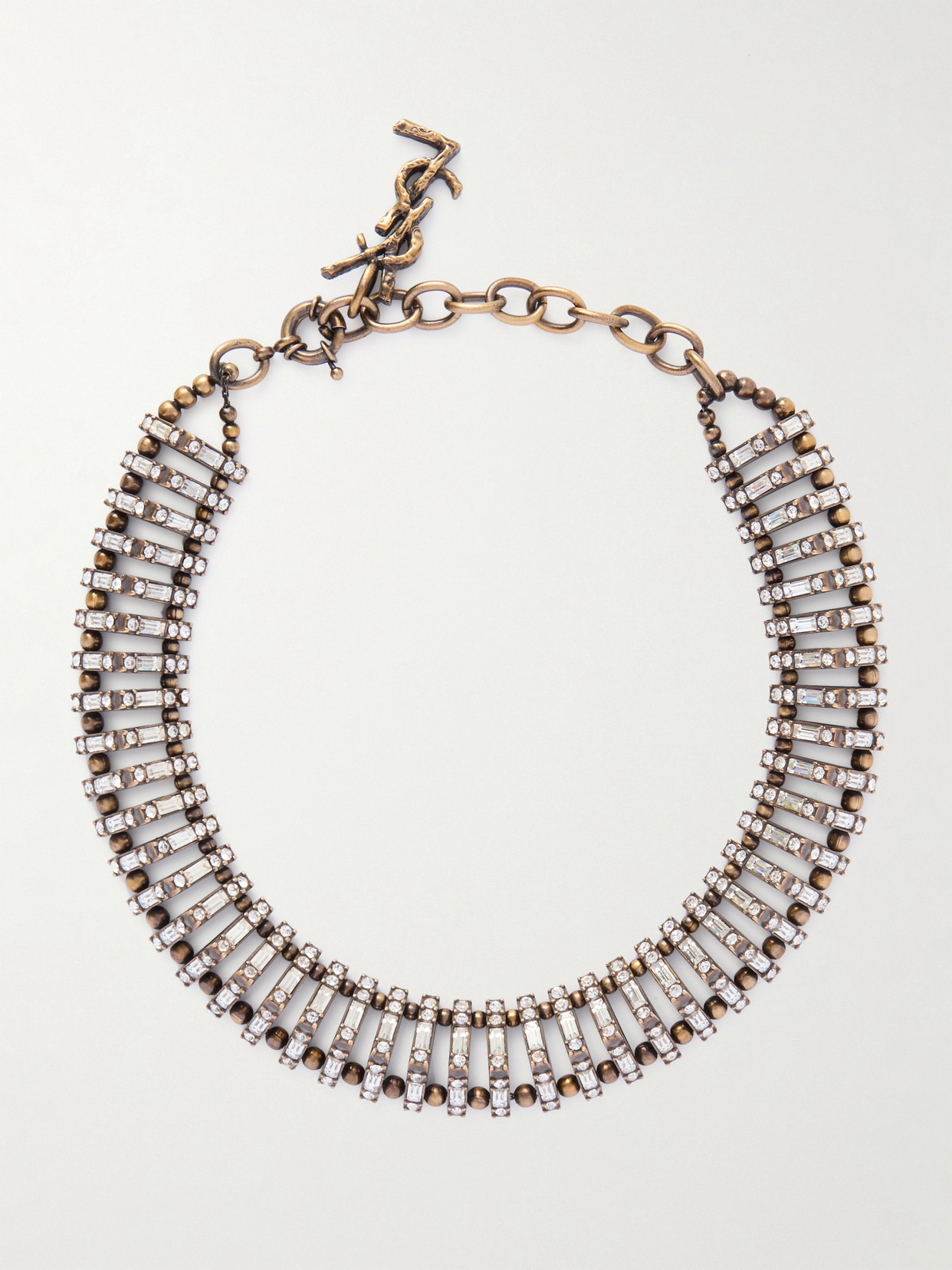 Saint Laurent Gold-tone Crystal Necklace In Silver