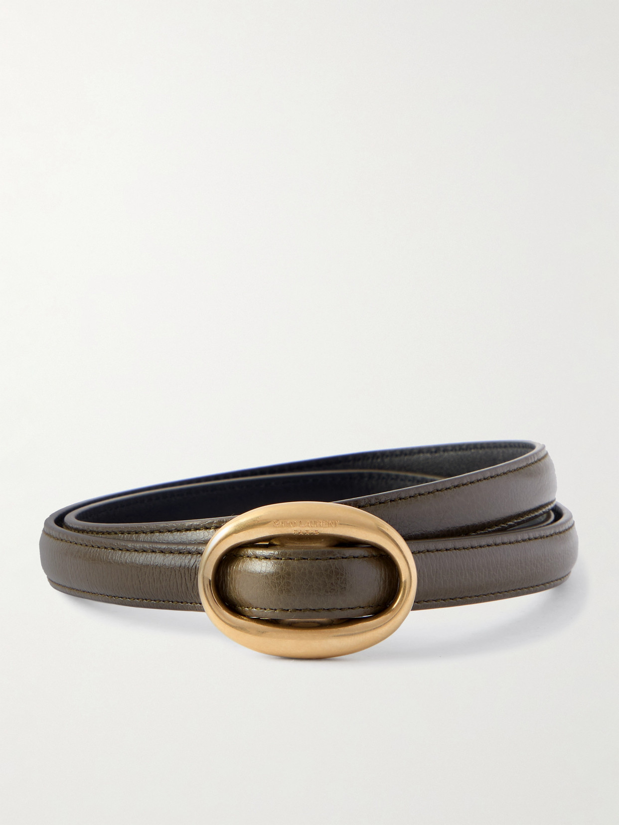 Saint Laurent Glossed-leather Belt In Green