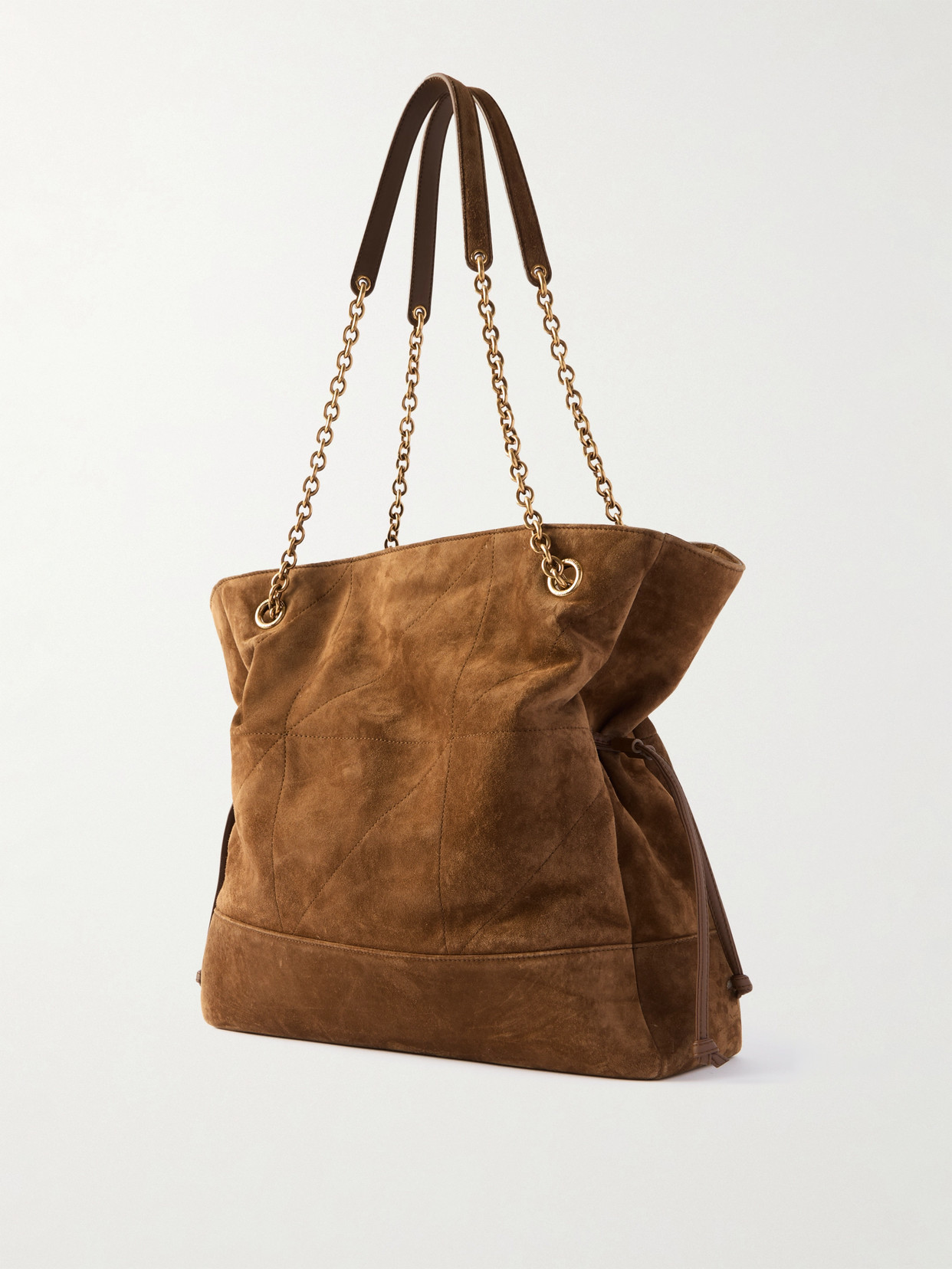 Saint Laurent Jamie Shopping Appliquéd Quilted Suede Shoulder Bag In Brown