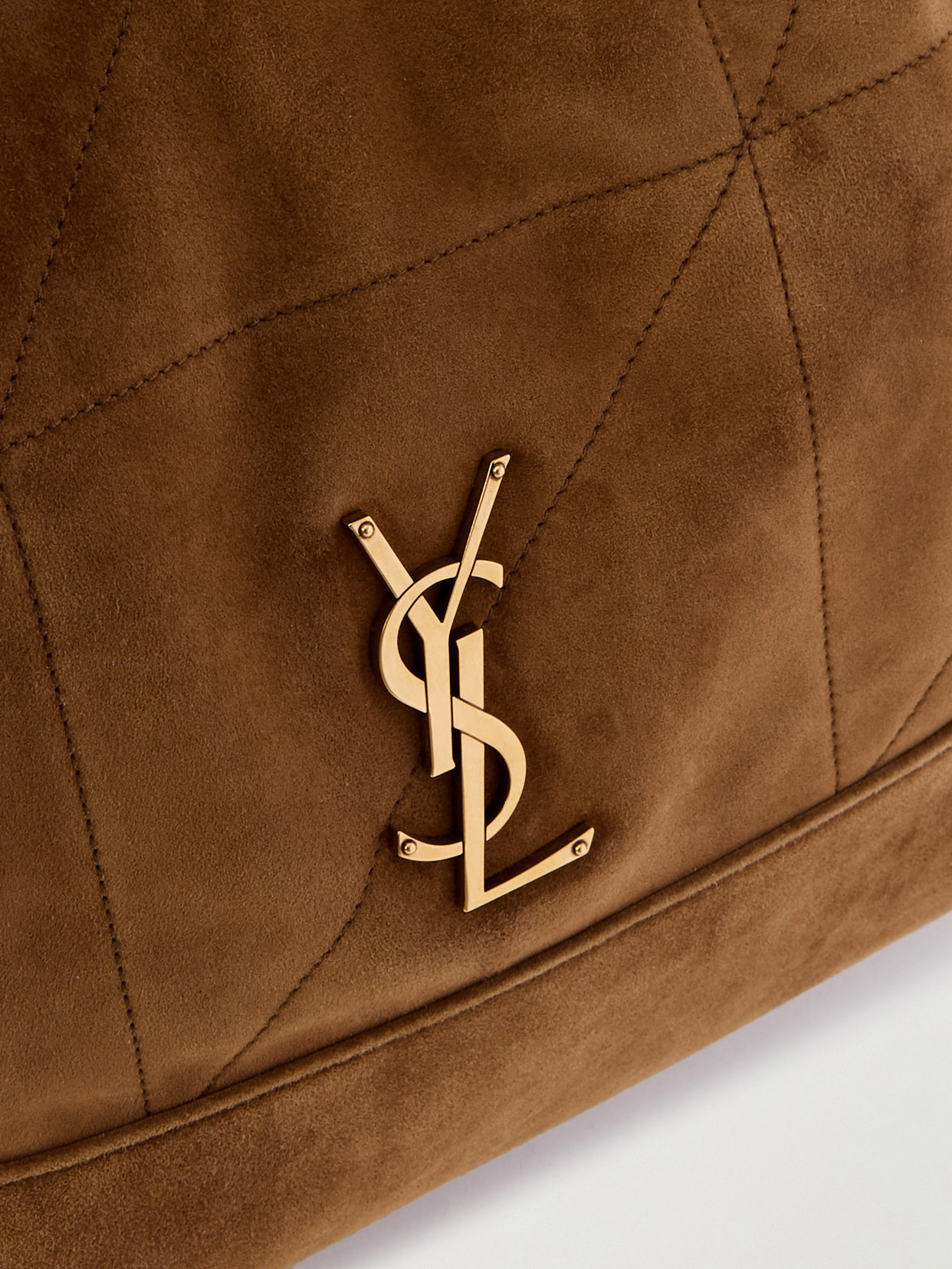 Saint Laurent Jamie Shopping Appliquéd Quilted Suede Shoulder Bag In Brown