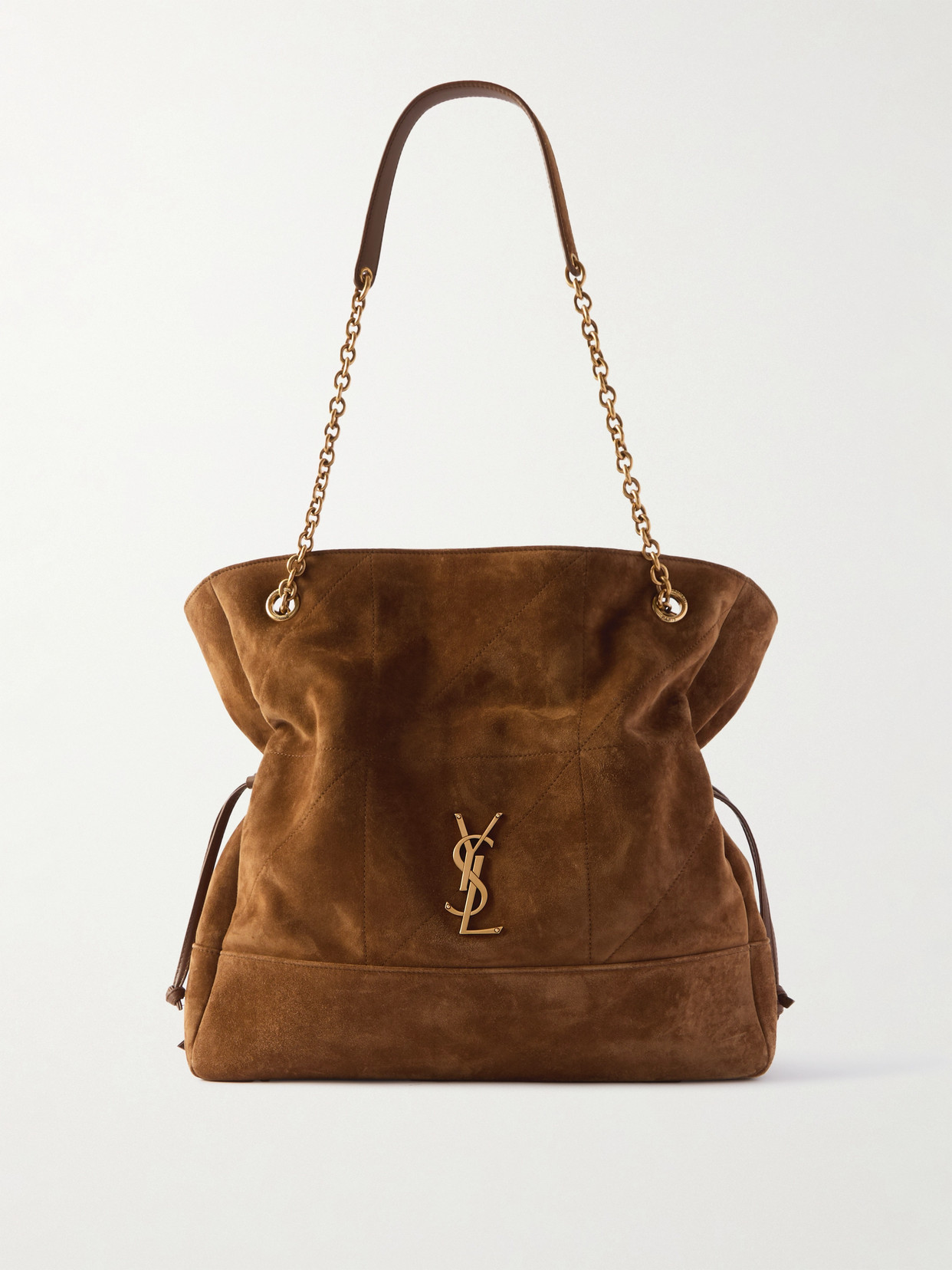 Saint Laurent Jamie Shopping Appliquéd Quilted Suede Shoulder Bag In Brown