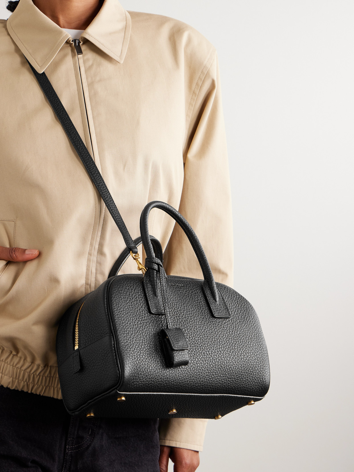 Saint Laurent Boston Textured-leather Tote In Black