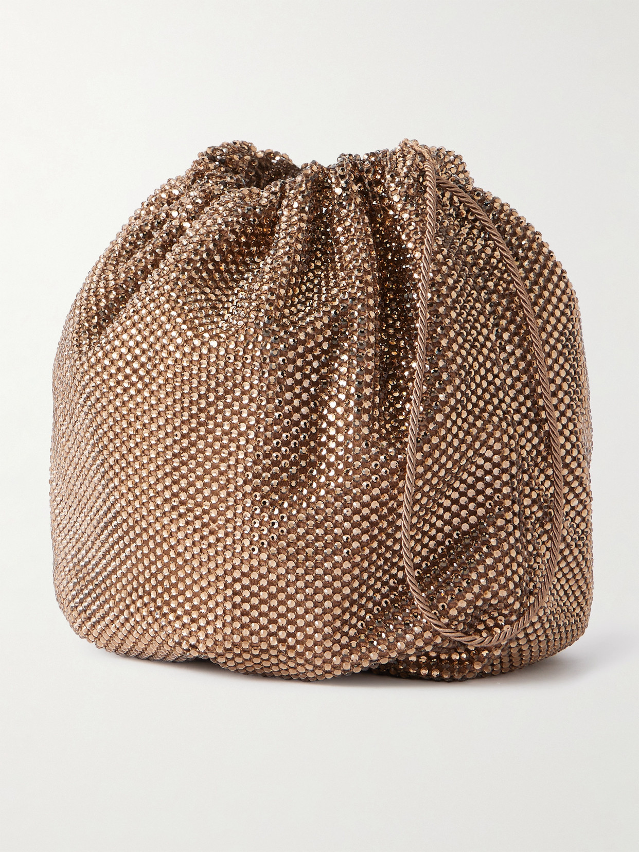 Saint Laurent Crystal-embellished Mesh Pouch In Brown