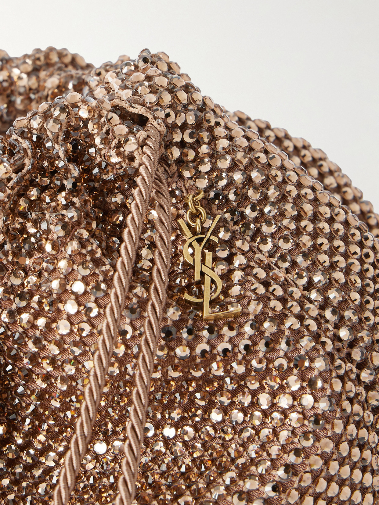 Saint Laurent Crystal-embellished Mesh Pouch In Brown