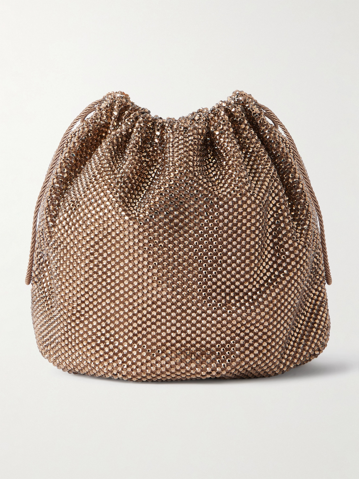 Saint Laurent Crystal-embellished Mesh Pouch In Brown