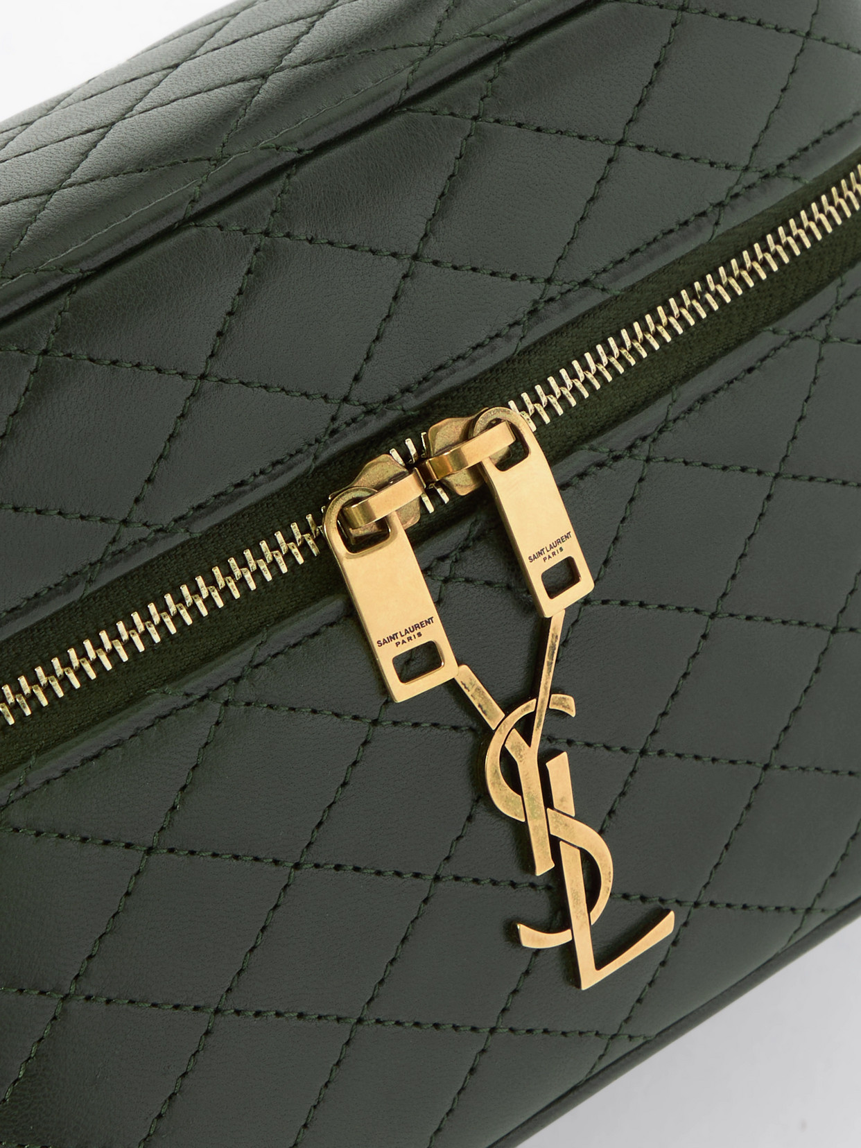 Saint Laurent Gaby Vanity Mini Quilted Leather Shoulder Bag In Green