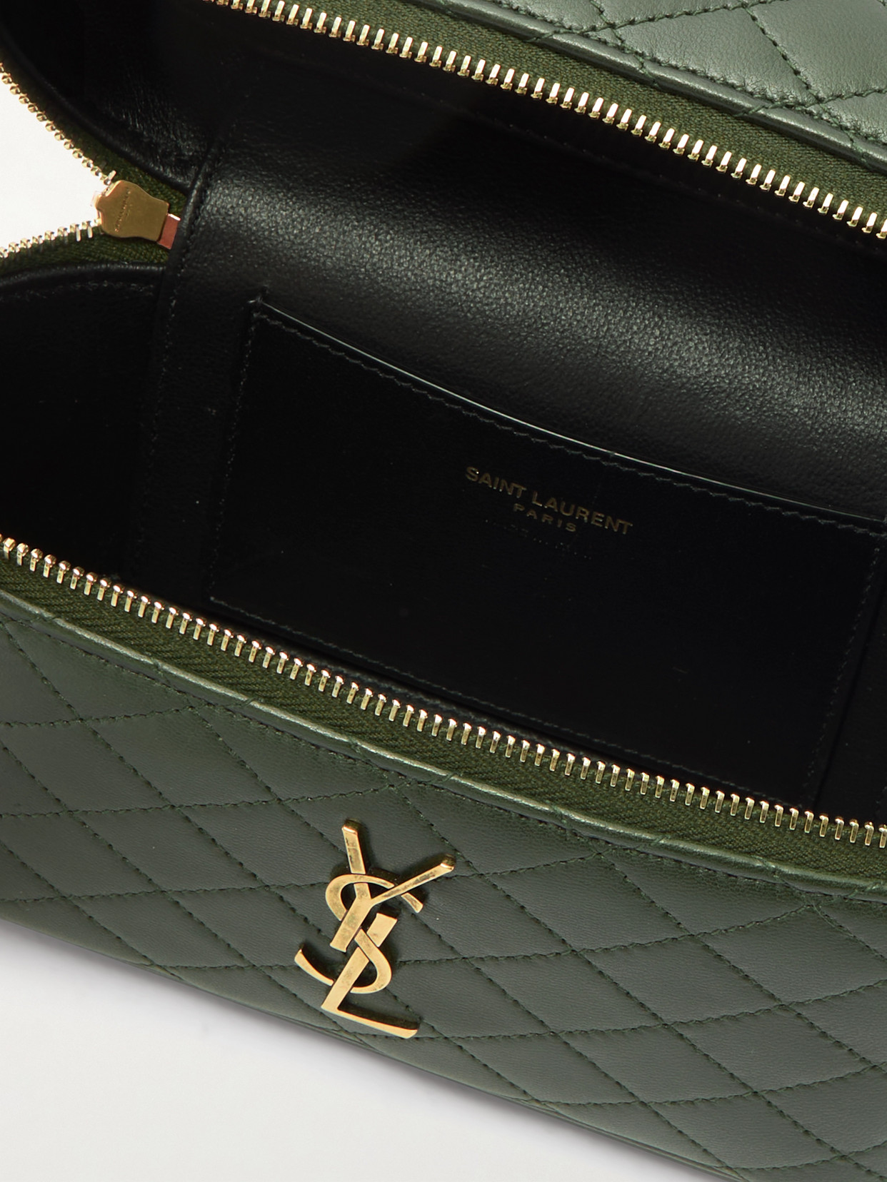 Saint Laurent Gaby Vanity Mini Quilted Leather Shoulder Bag In Green