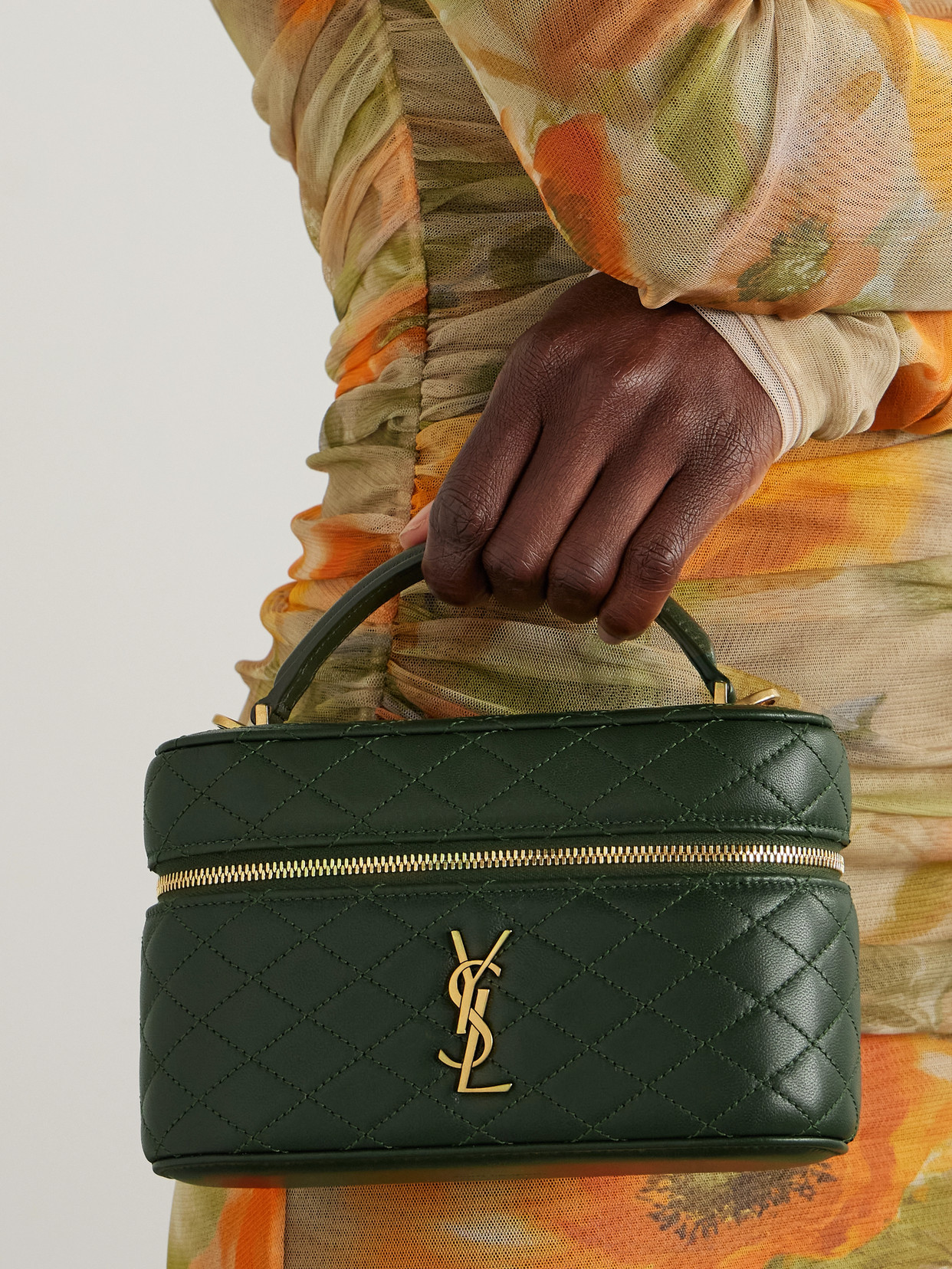 Saint Laurent Gaby Vanity Mini Quilted Leather Shoulder Bag In Green