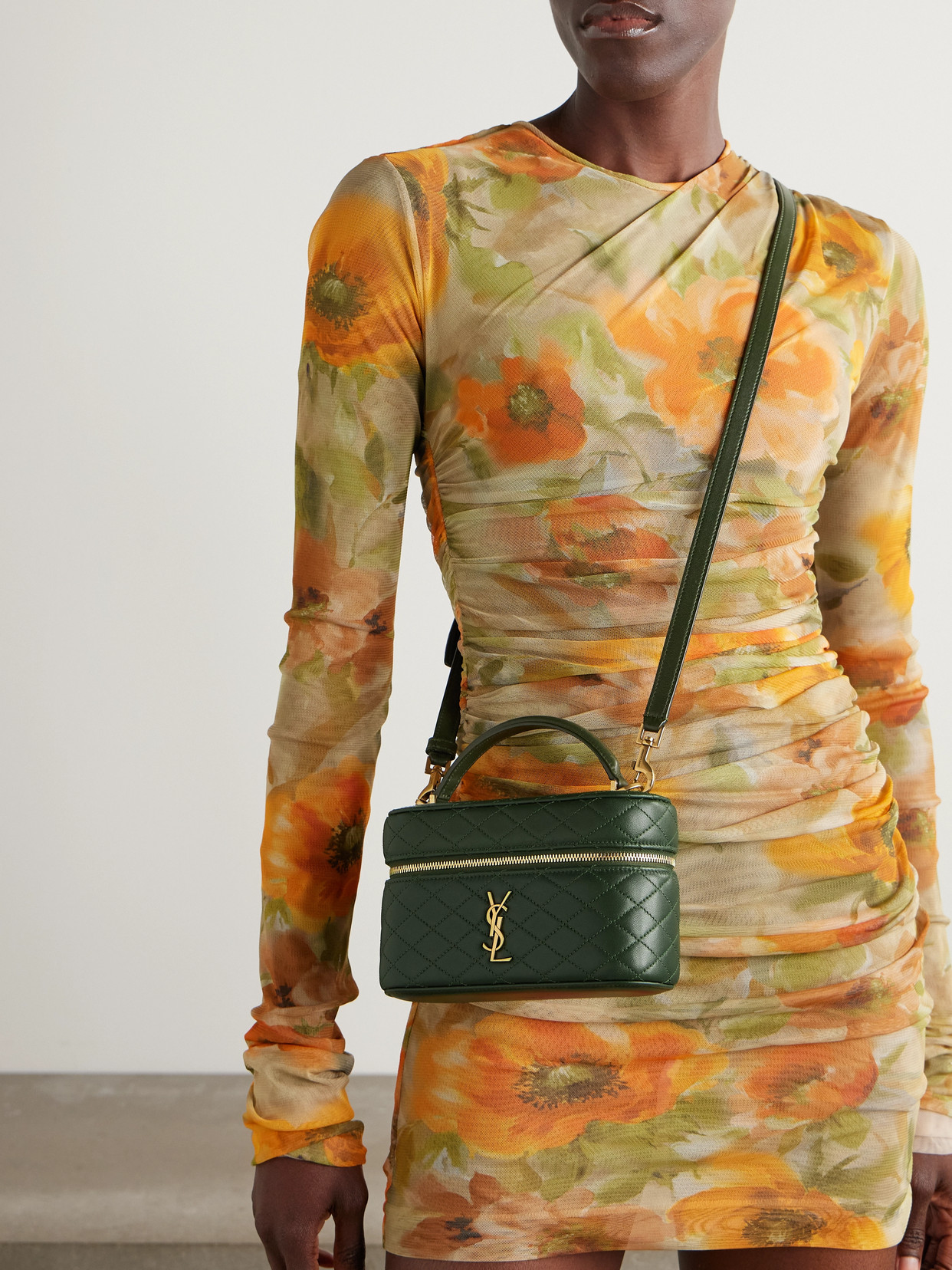 Saint Laurent Gaby Vanity Mini Quilted Leather Shoulder Bag In Green