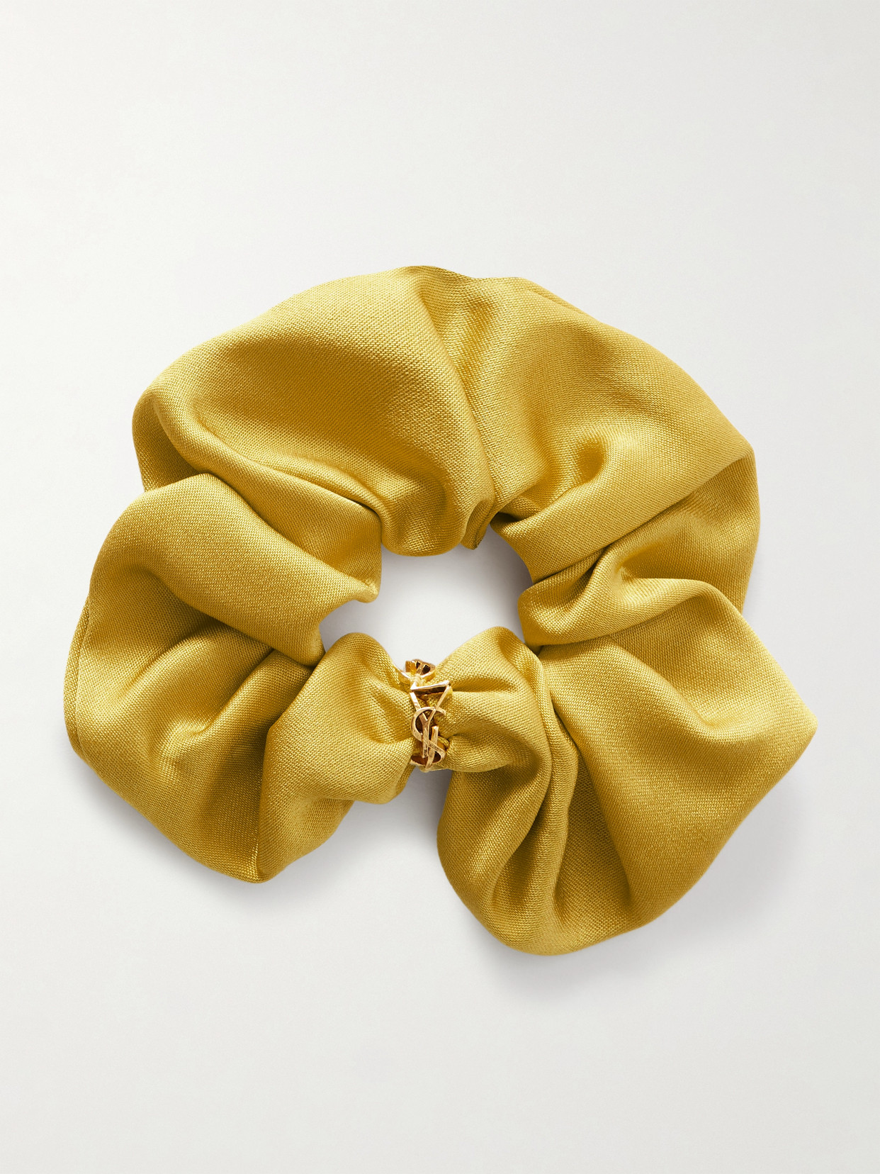 Saint Laurent Embellished Silk-satin Hair Tie In Yellow